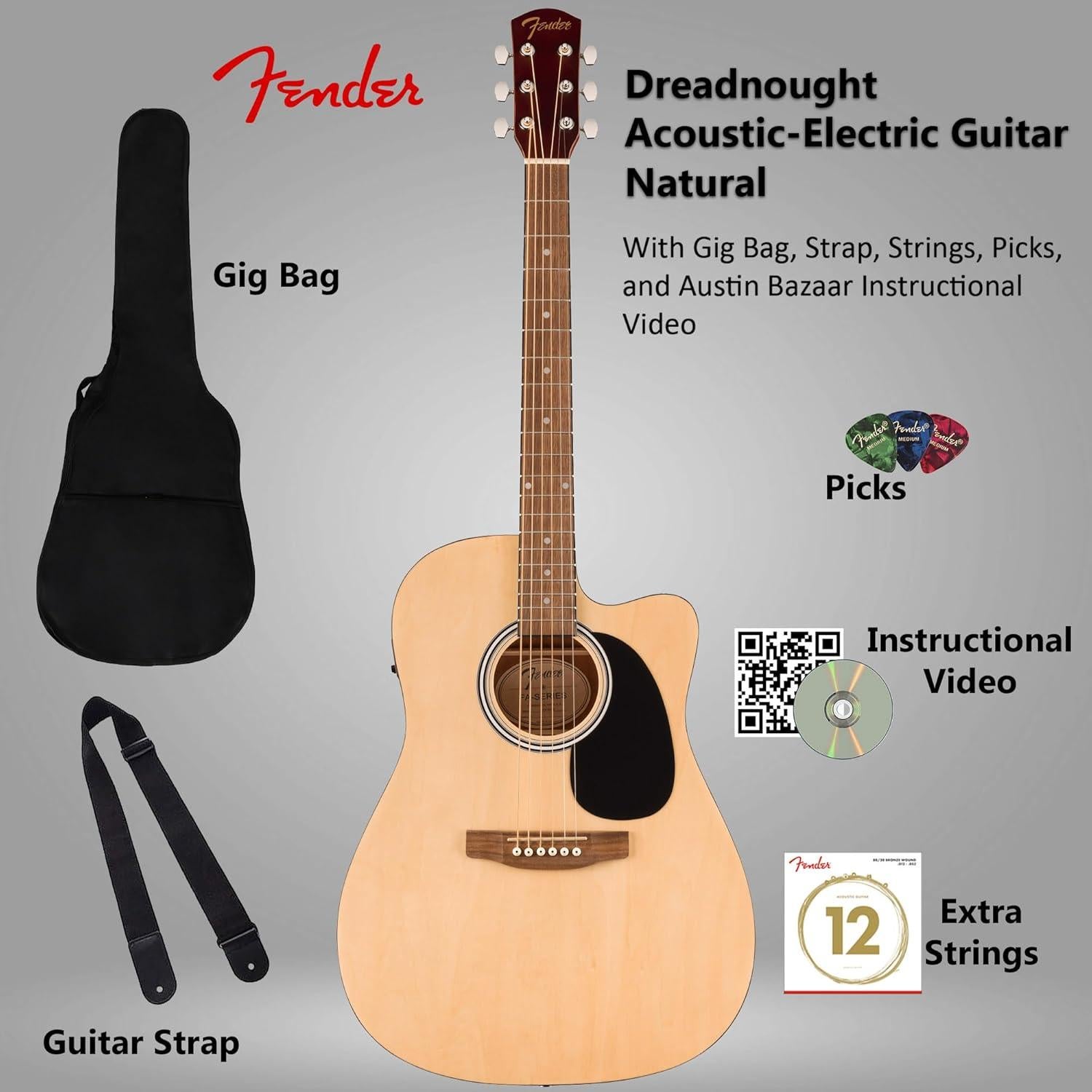 Guitarra Acústica Eléctrica Dreadnought Fender FA Natural