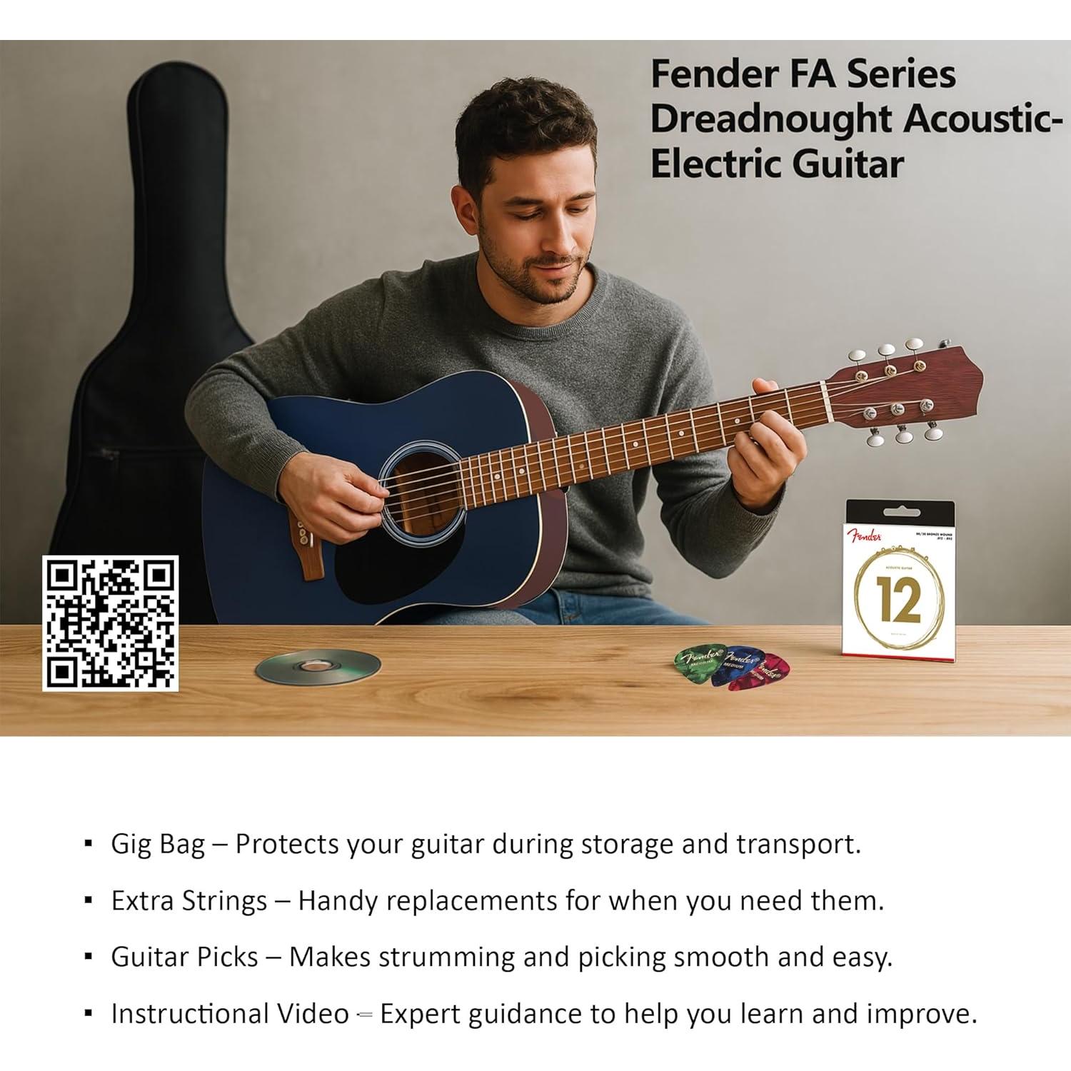 Guitarra Acústica Eléctrica Dreadnought Fender FA Natural