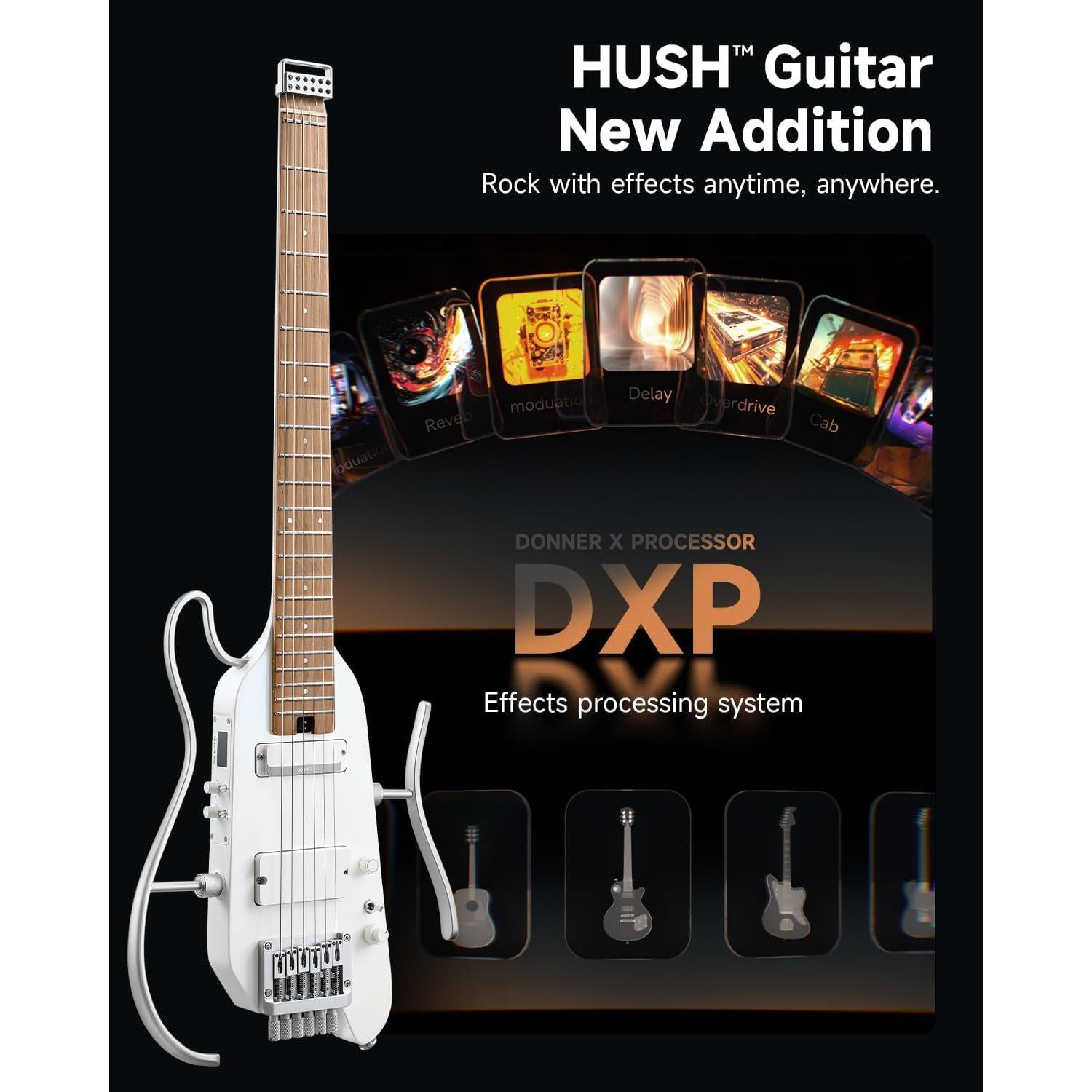 Guitarra eléctrica portátil Donner HUSH X PRO - 7 tonos, 2.49 kg