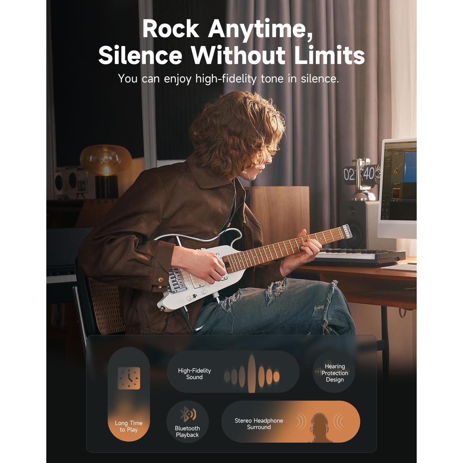 Guitarra eléctrica portátil Donner HUSH X PRO - 7 tonos, 2.49 kg