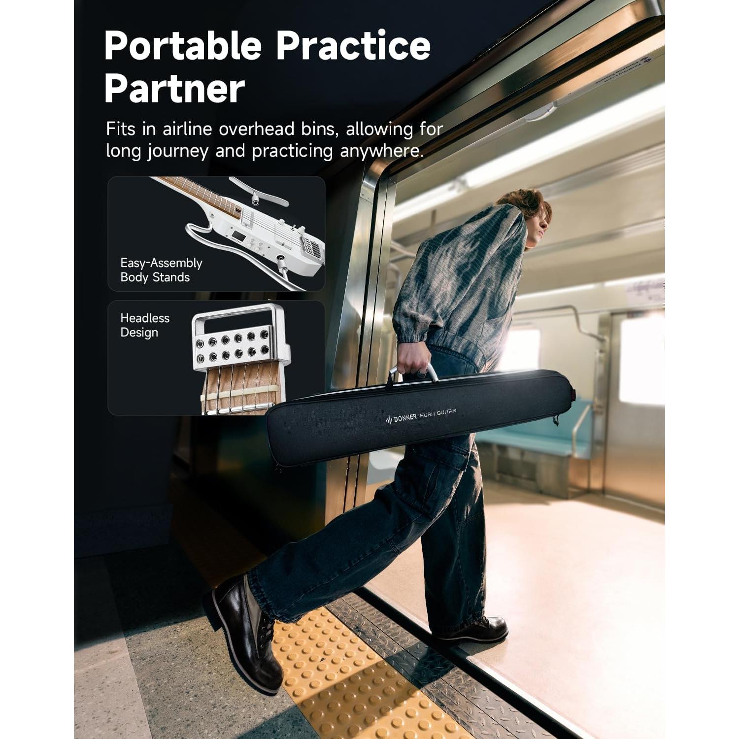 Guitarra eléctrica portátil Donner HUSH X PRO - 7 tonos, 2.49 kg