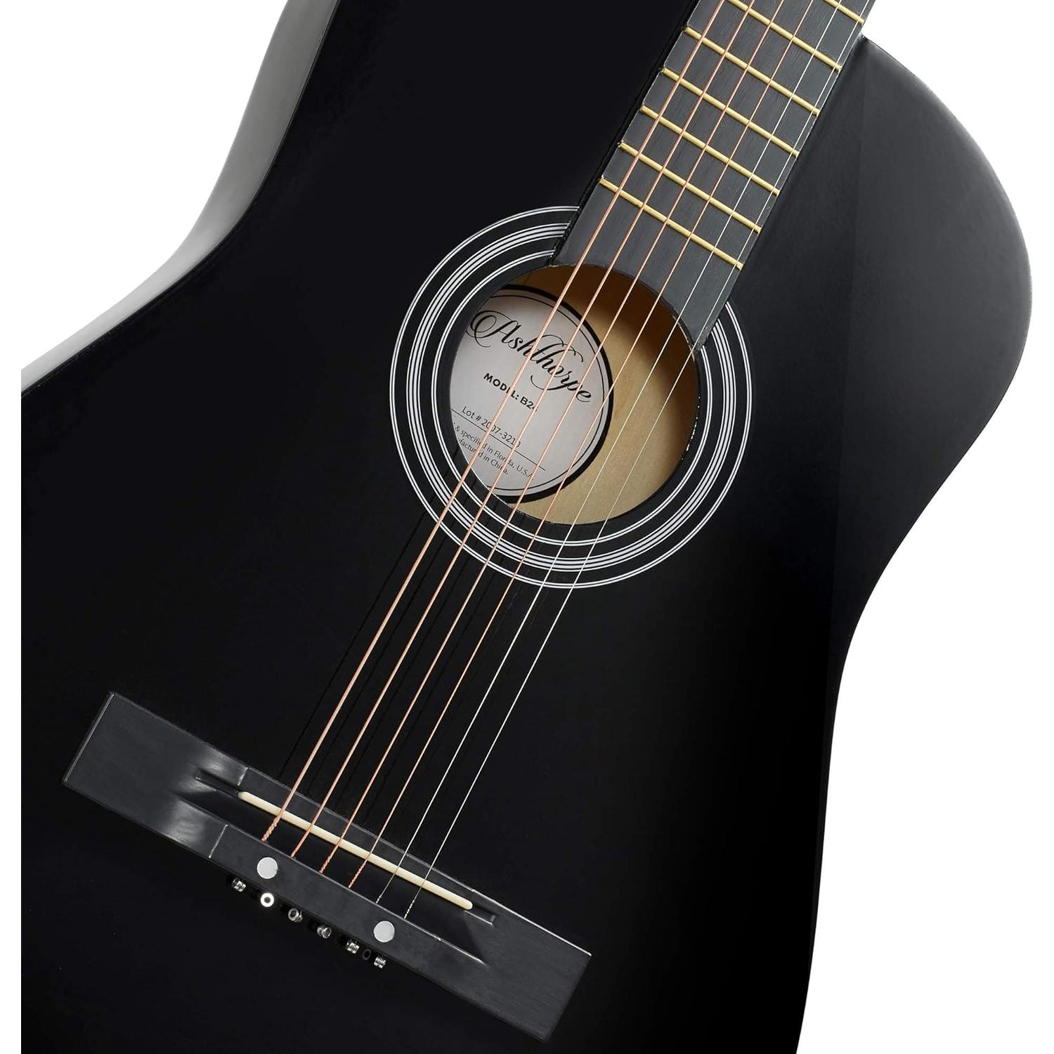 Guitarra acústica Ashthorpe 38" negra para principiantes kit completo