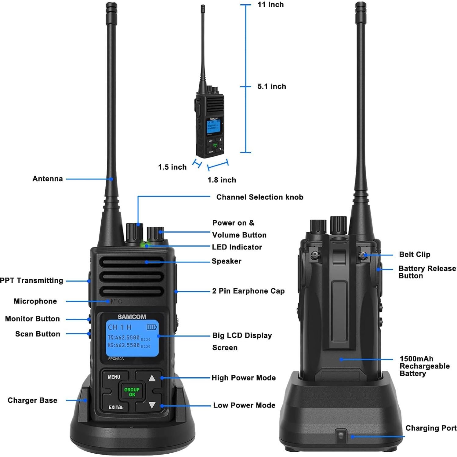 Walkie Talkies SAMCOM FPCN30A 5W UHF Recargables 6 Paquetes