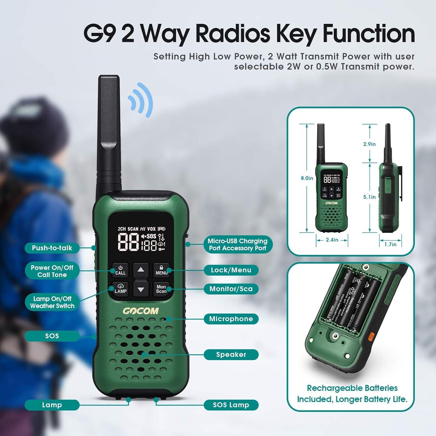 Walkie Talkies GOCOM G9 Impermeables Flotantes 4 Unidades