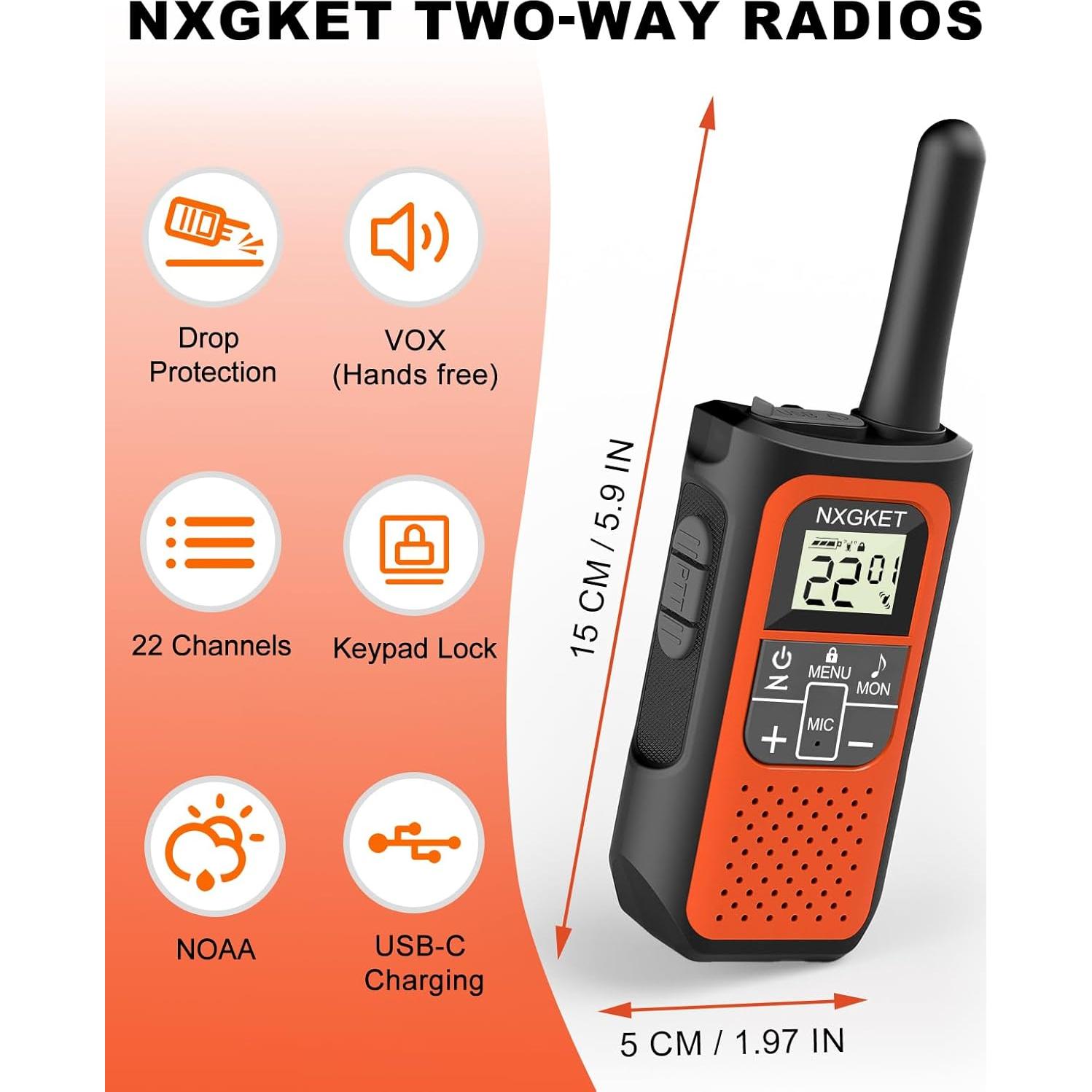 Walkie Talkies NXGKET Recargables 4 Unidades 2 Vías 32.19 km