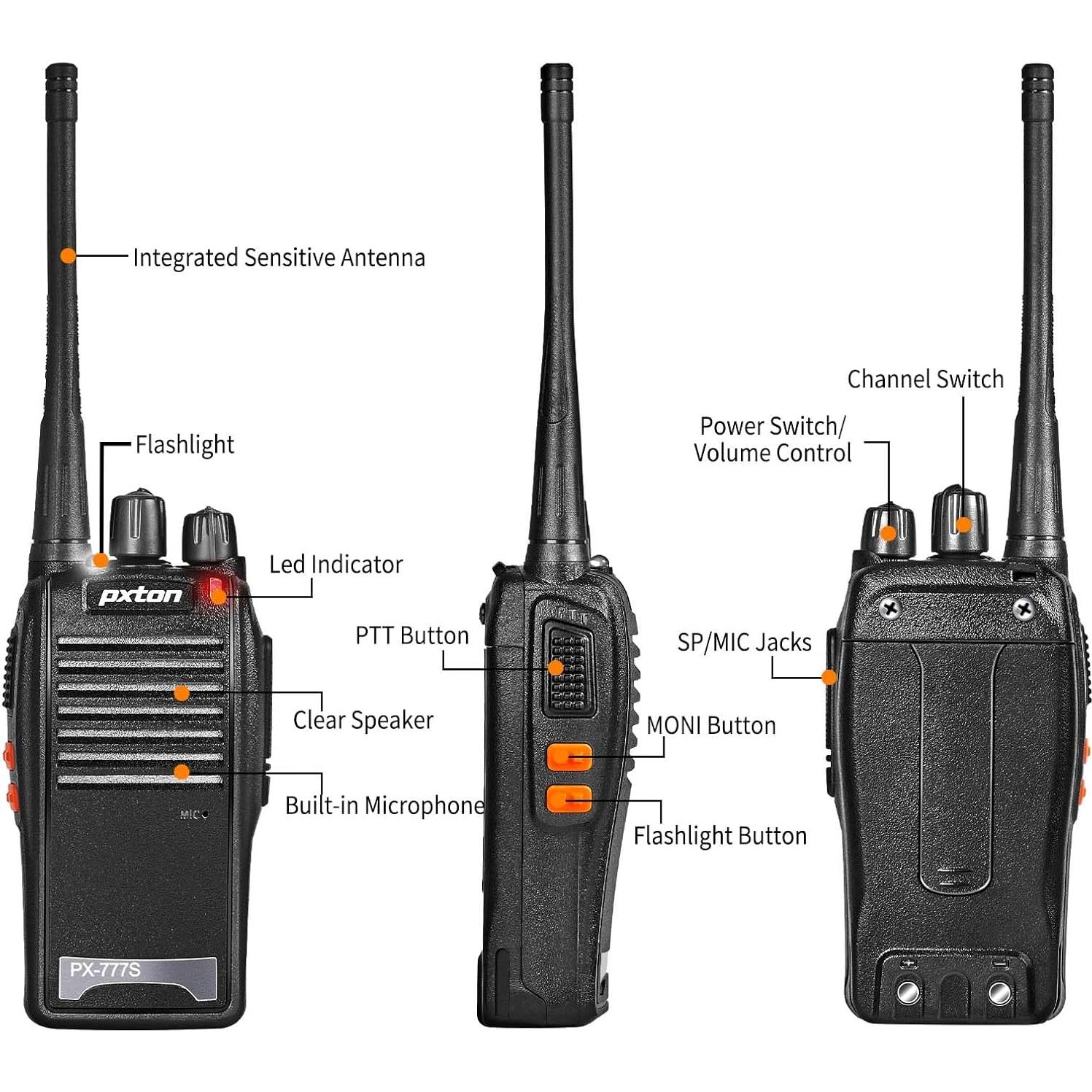 Walkie Talkies Pxton PX-777S Recargables 6 Unidades 4.8 km