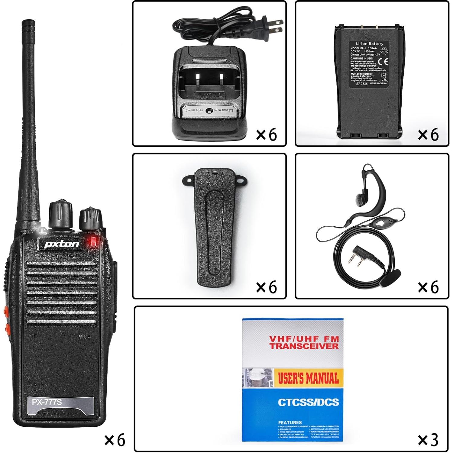 Walkie Talkies Pxton PX-777S Recargables 6 Unidades 4.8 km