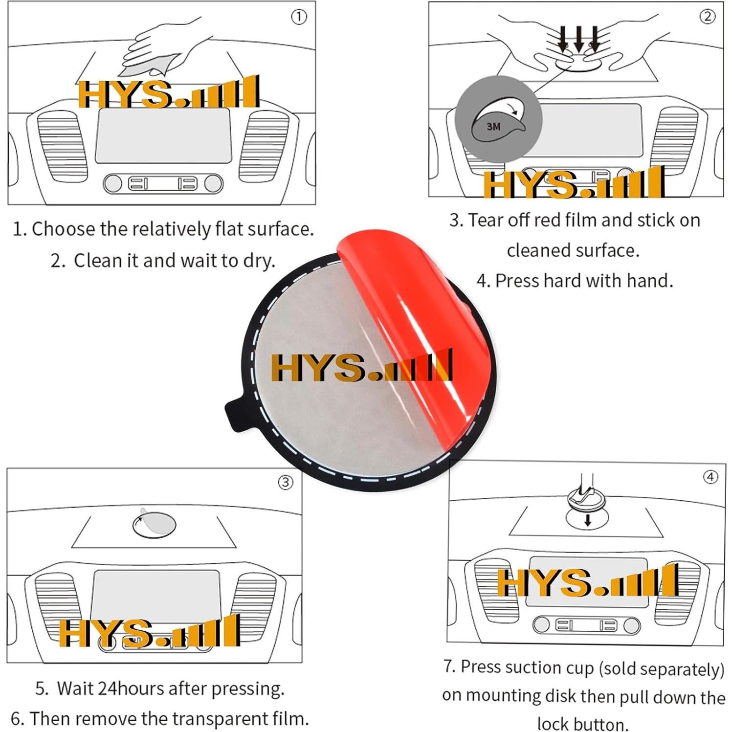 Soporte de Ventosa HYS para Auto - Almohadilla Adhesiva 78mm - Paquete de 3