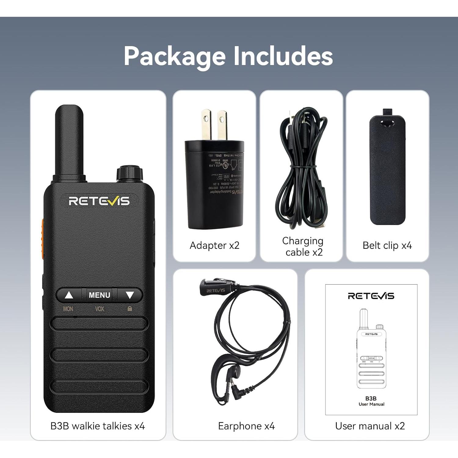 Walkie Talkies Retevis B3B Compactos 1620mAh USB-C 4 Pzs