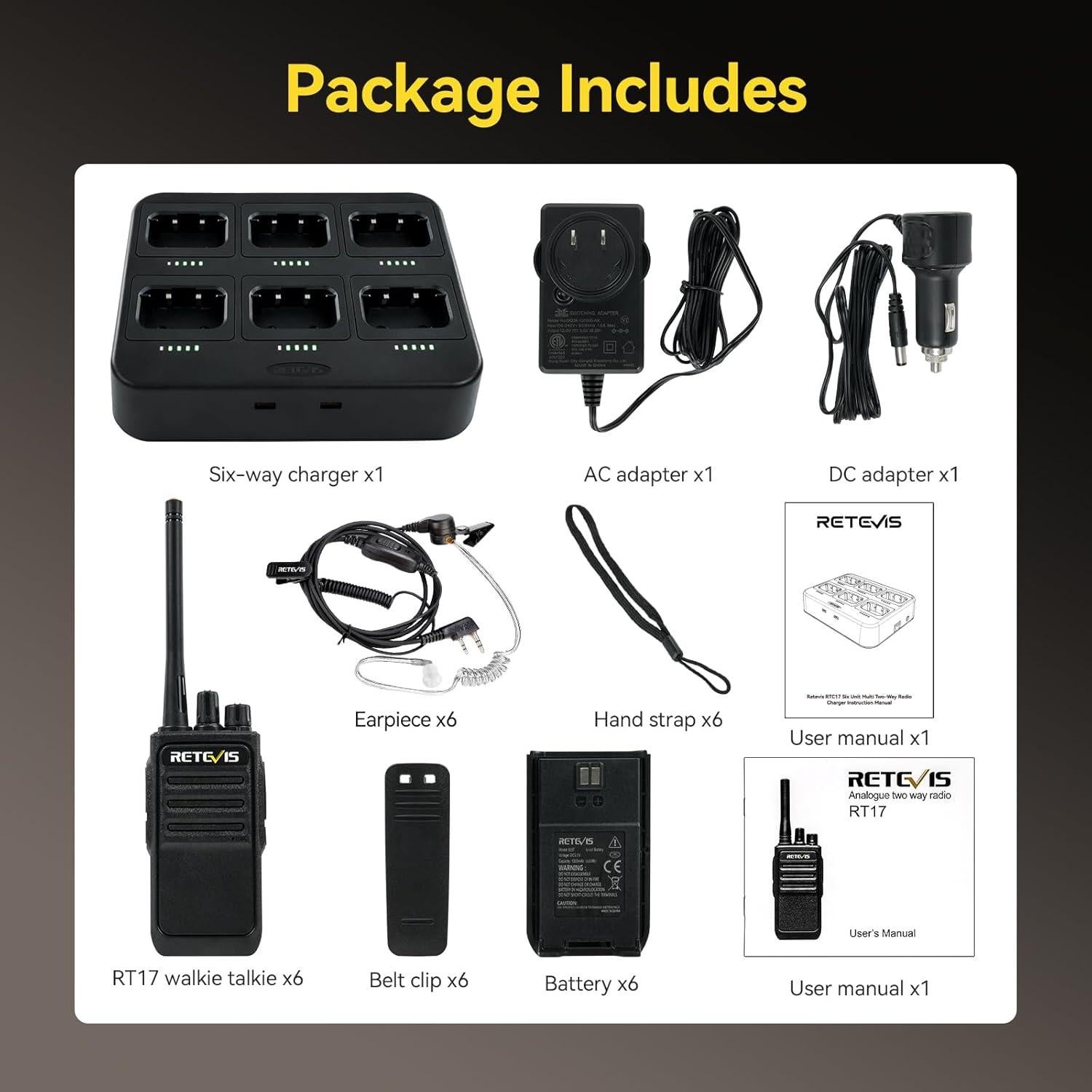 Walkie Talkies Retevis RT17 de Largo Alcance con Auricular - 6 Paquete