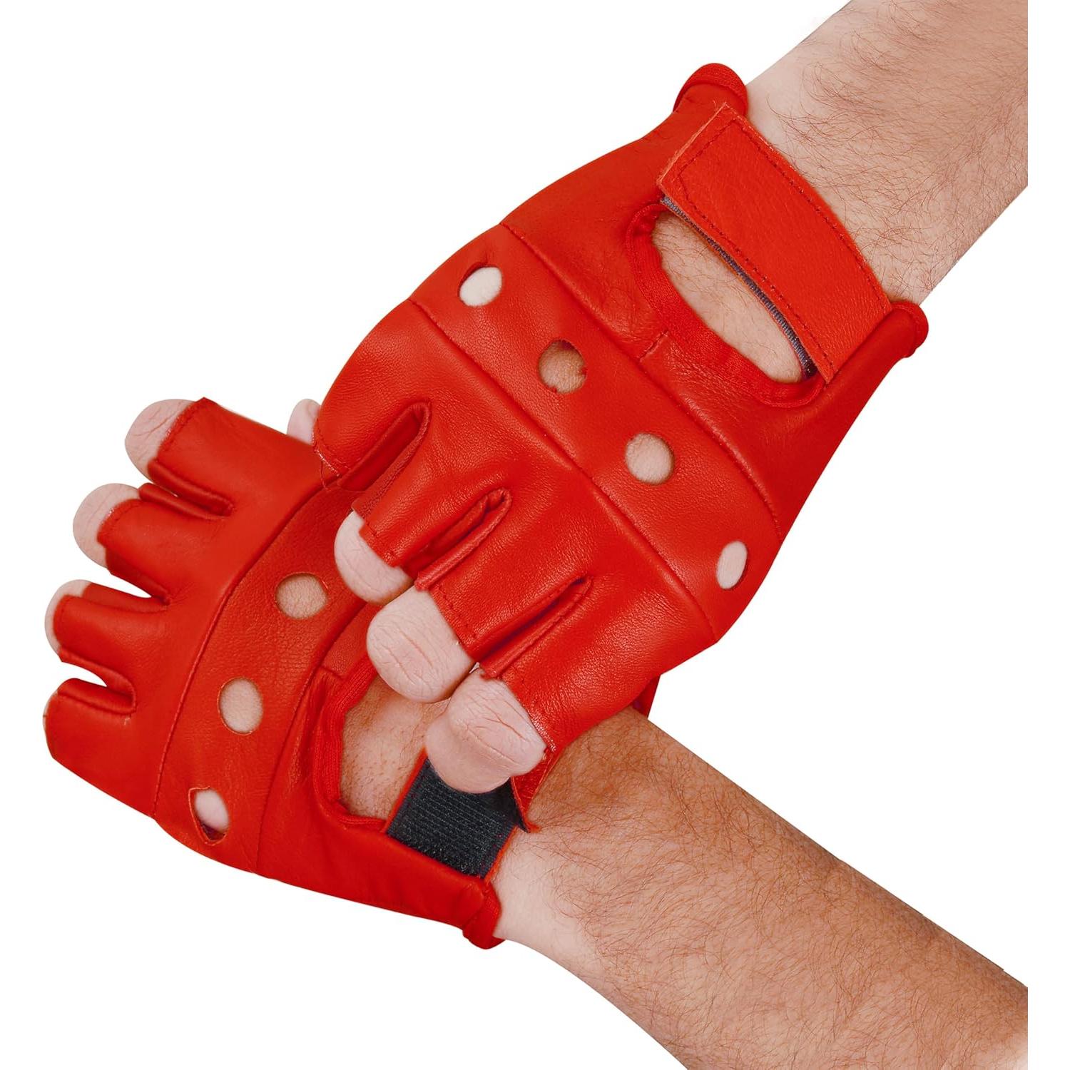 Guantes de Cuero Royal Coalition LGV-89 Sin Dedos Negro Rojo