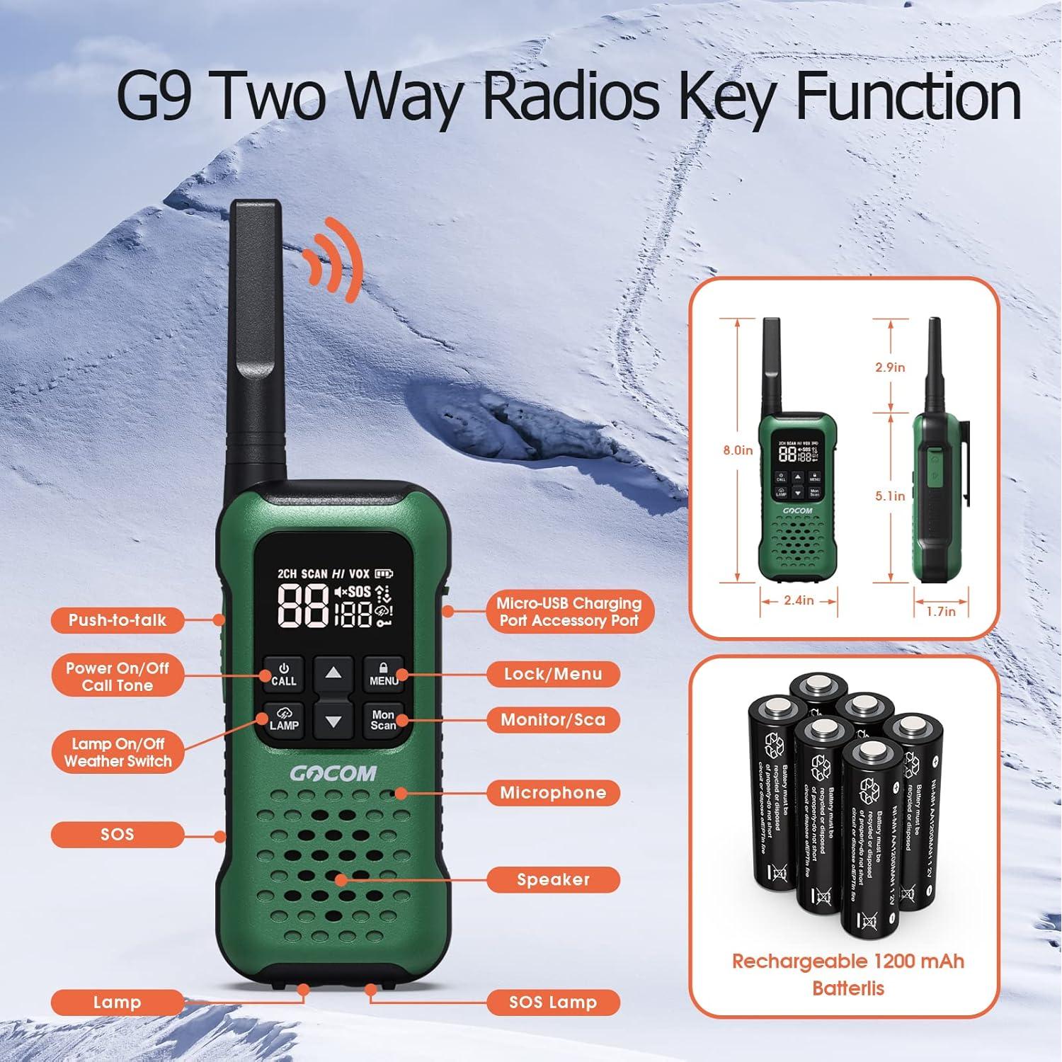 Walkie Talkies GOCOM G9 Impermeables IP67 4 Unidades
