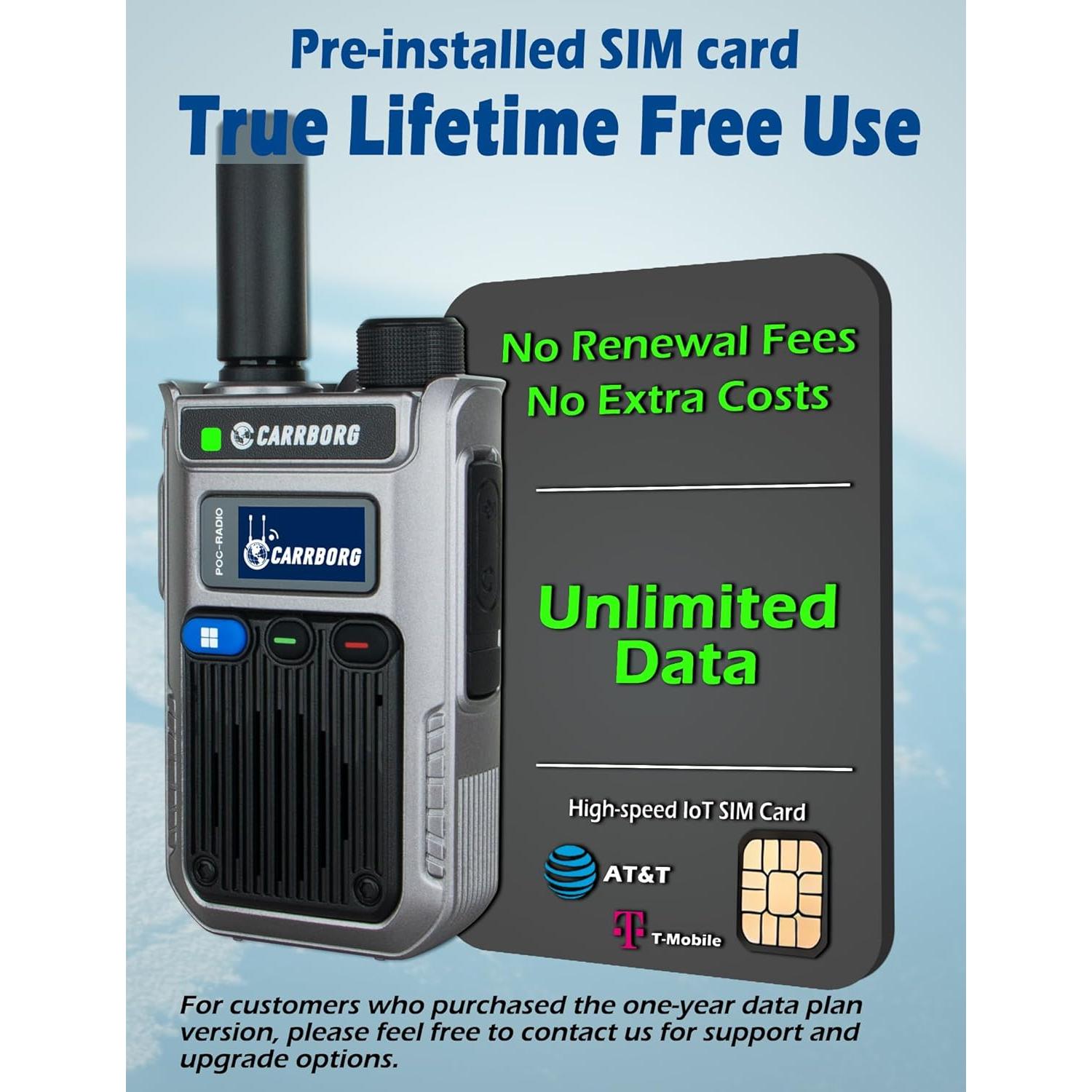 Walkie Talkies 4G LTE CARRBORG A63 - Rango Ilimitado (2 Pcs)