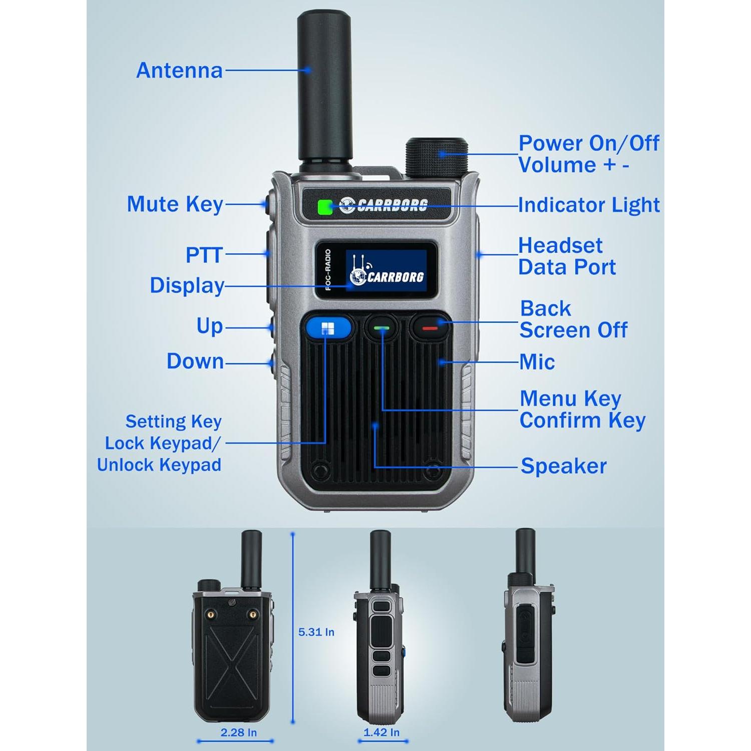 Walkie Talkies 4G LTE CARRBORG A63 - Rango Ilimitado (2 Pcs)