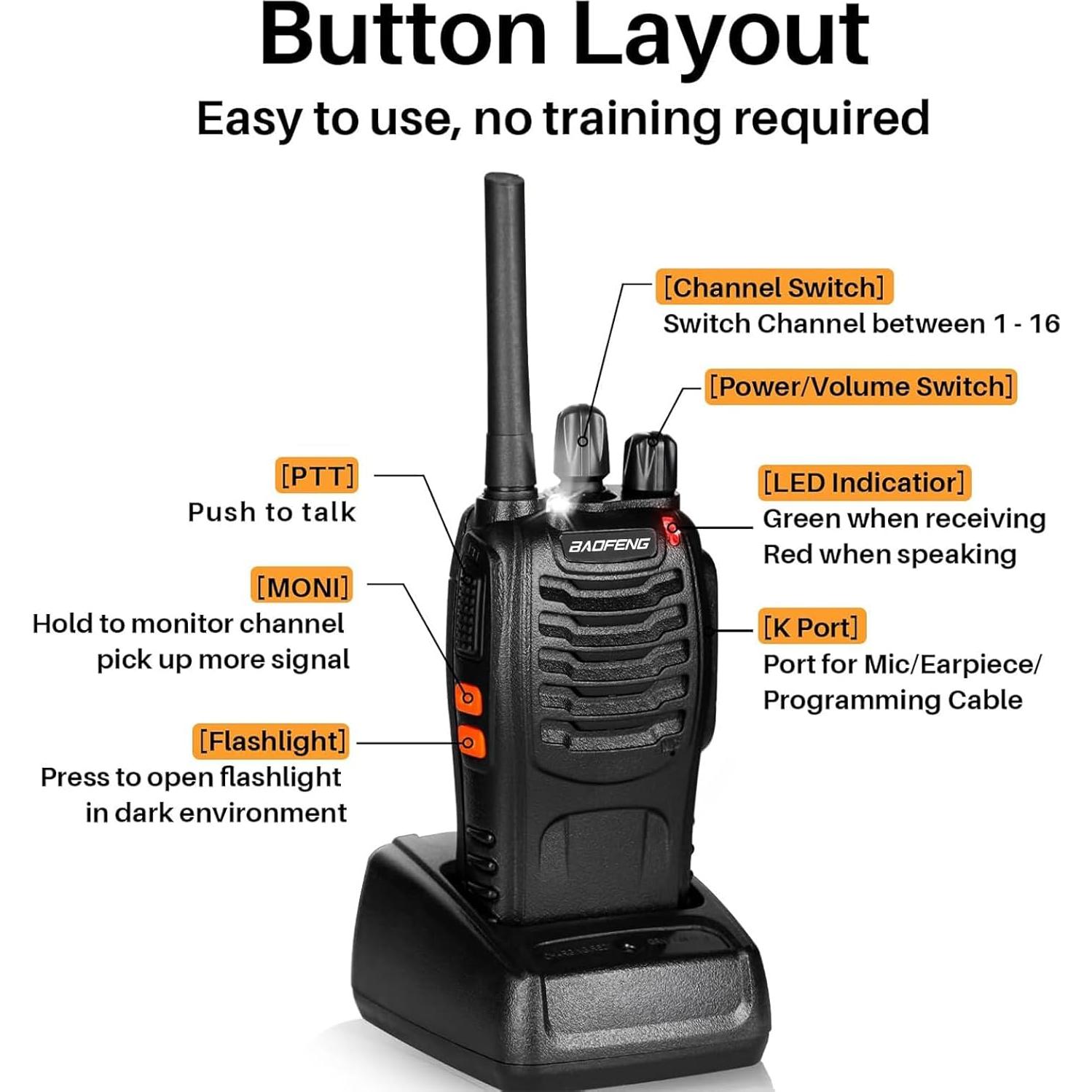 Walkie Talkies BAOFENG BF-888S Recargables 4 Unidades 4.83 km