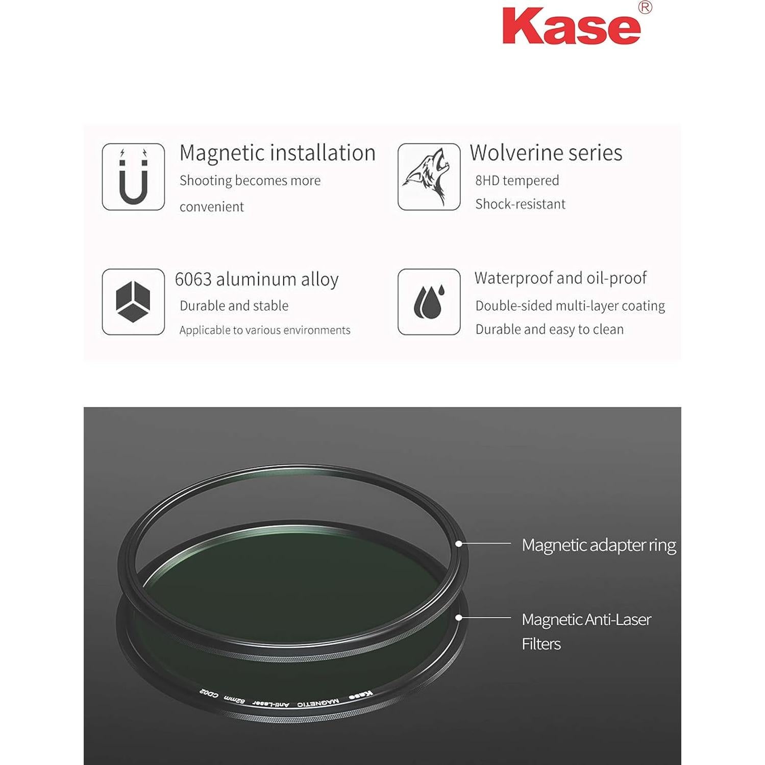 Filtro Anti-Laser Kase Wolverine 82mm con Adaptador Magnético