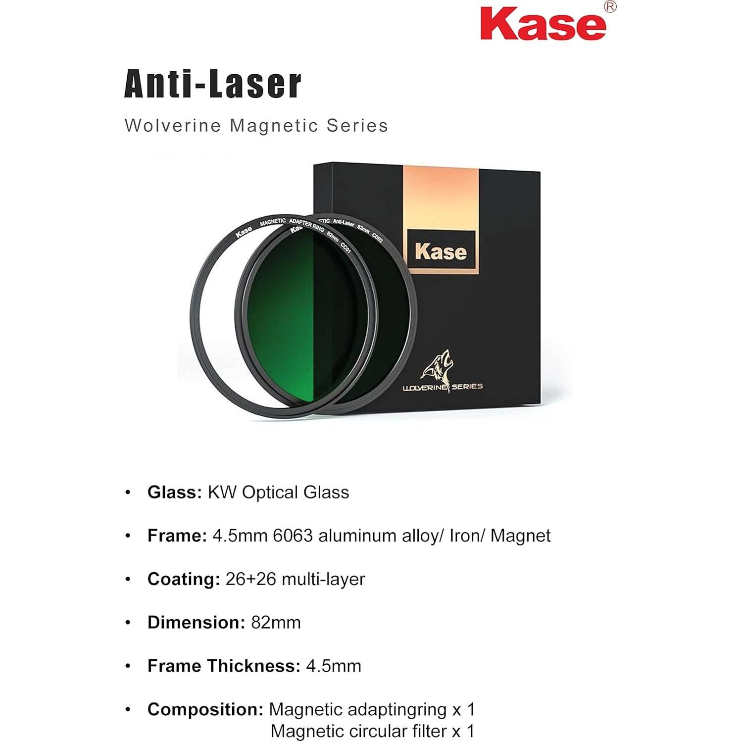 Filtro Anti-Laser Kase Wolverine 82mm con Adaptador Magnético