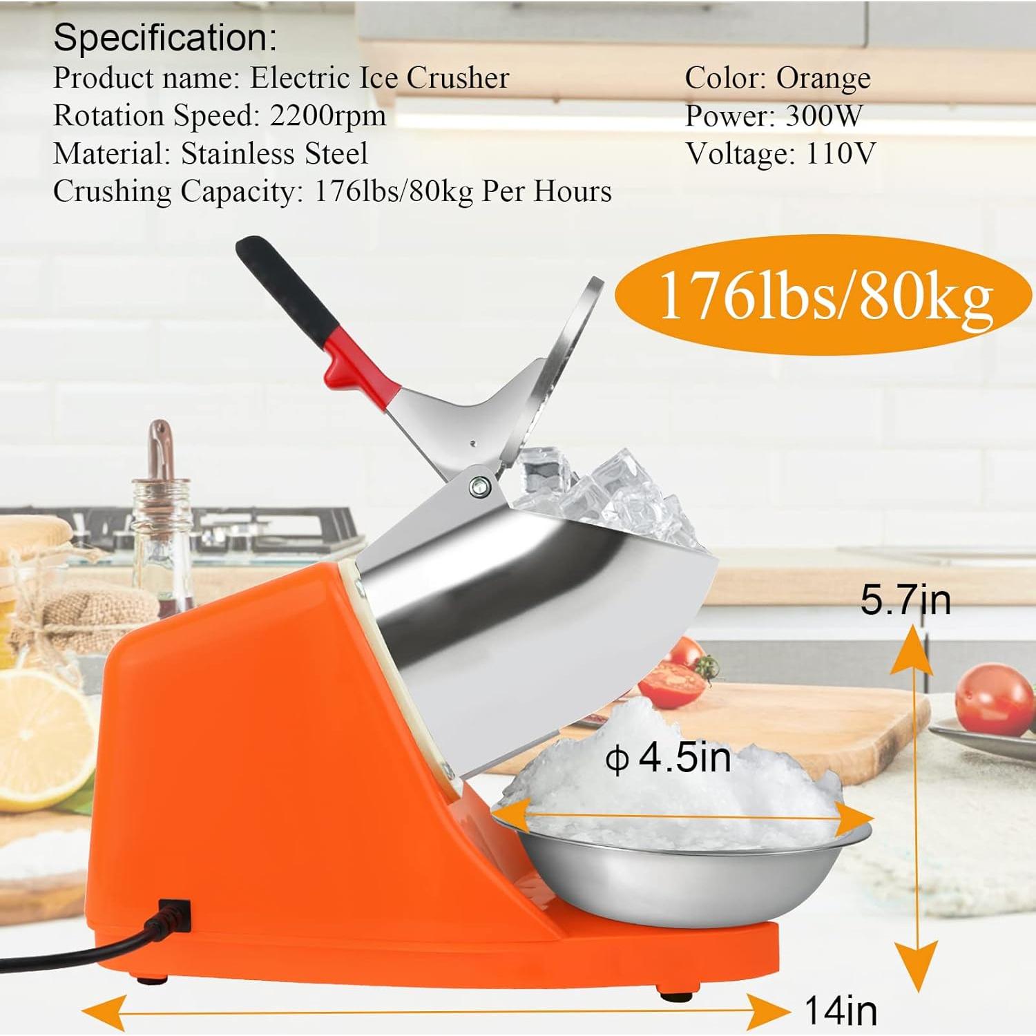 Trituradora de Hielo Eléctrica Tosucs 300W 80kg/h Doble Cuchilla