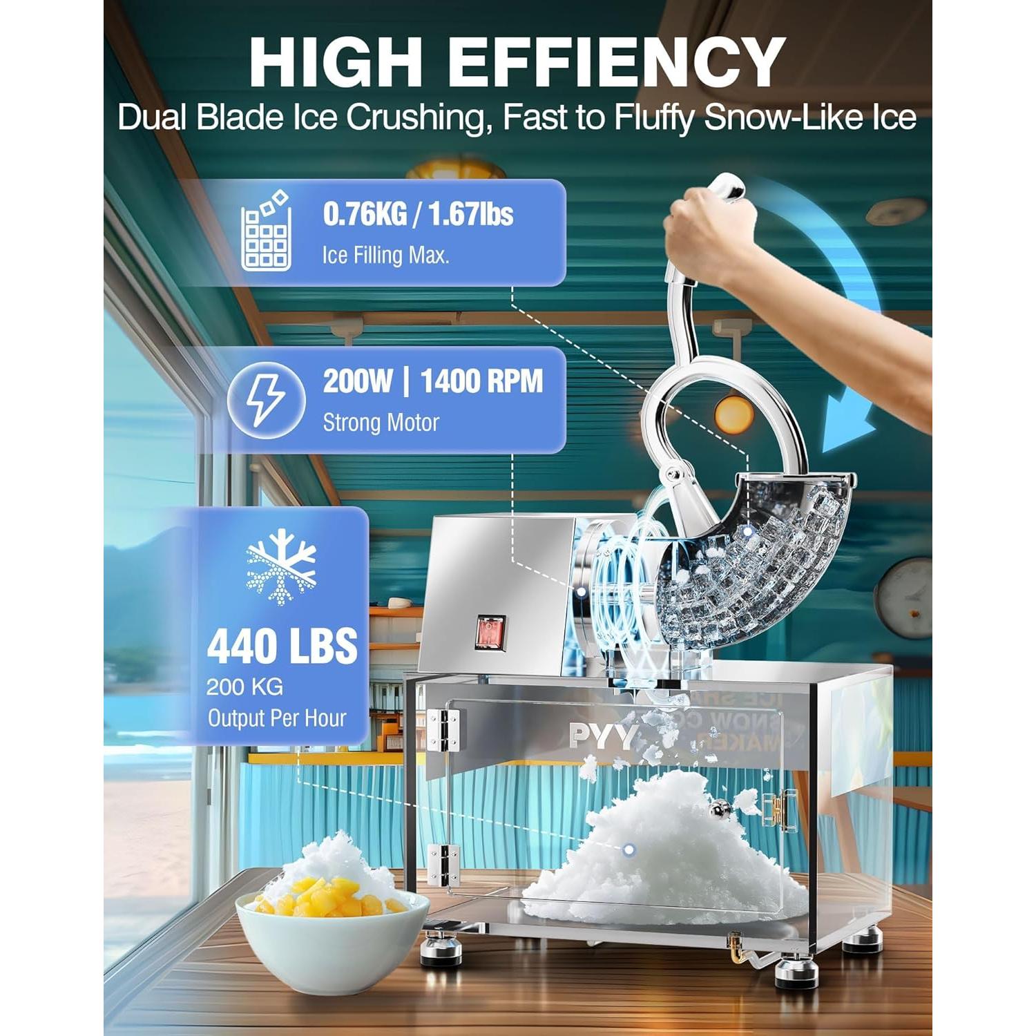 Máquina de Nieve PYY 200W Doble Cuchilla Acero Inoxidable