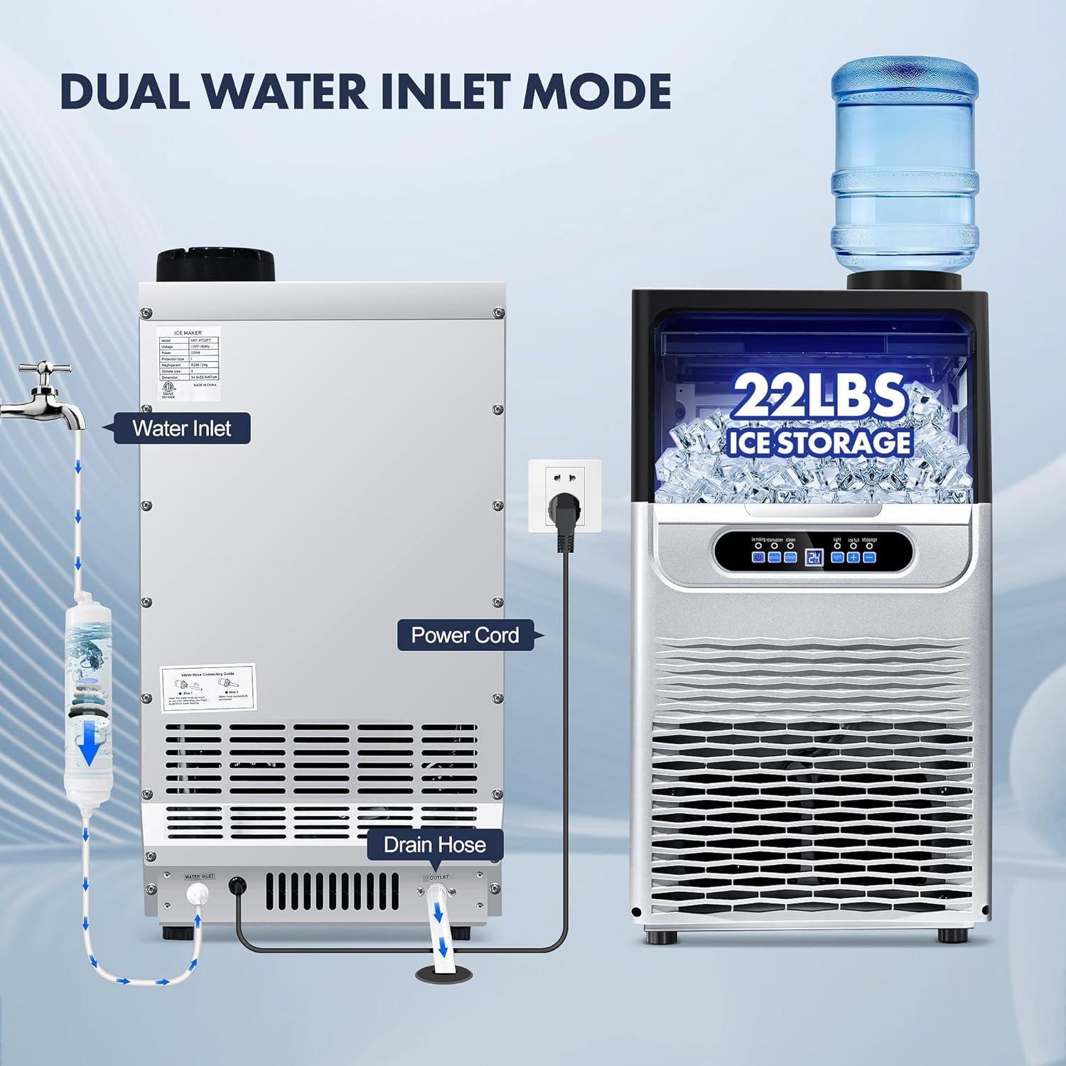 Máquina de Hielo Comercial Zomagas 100 kg/24H Doble Entrada