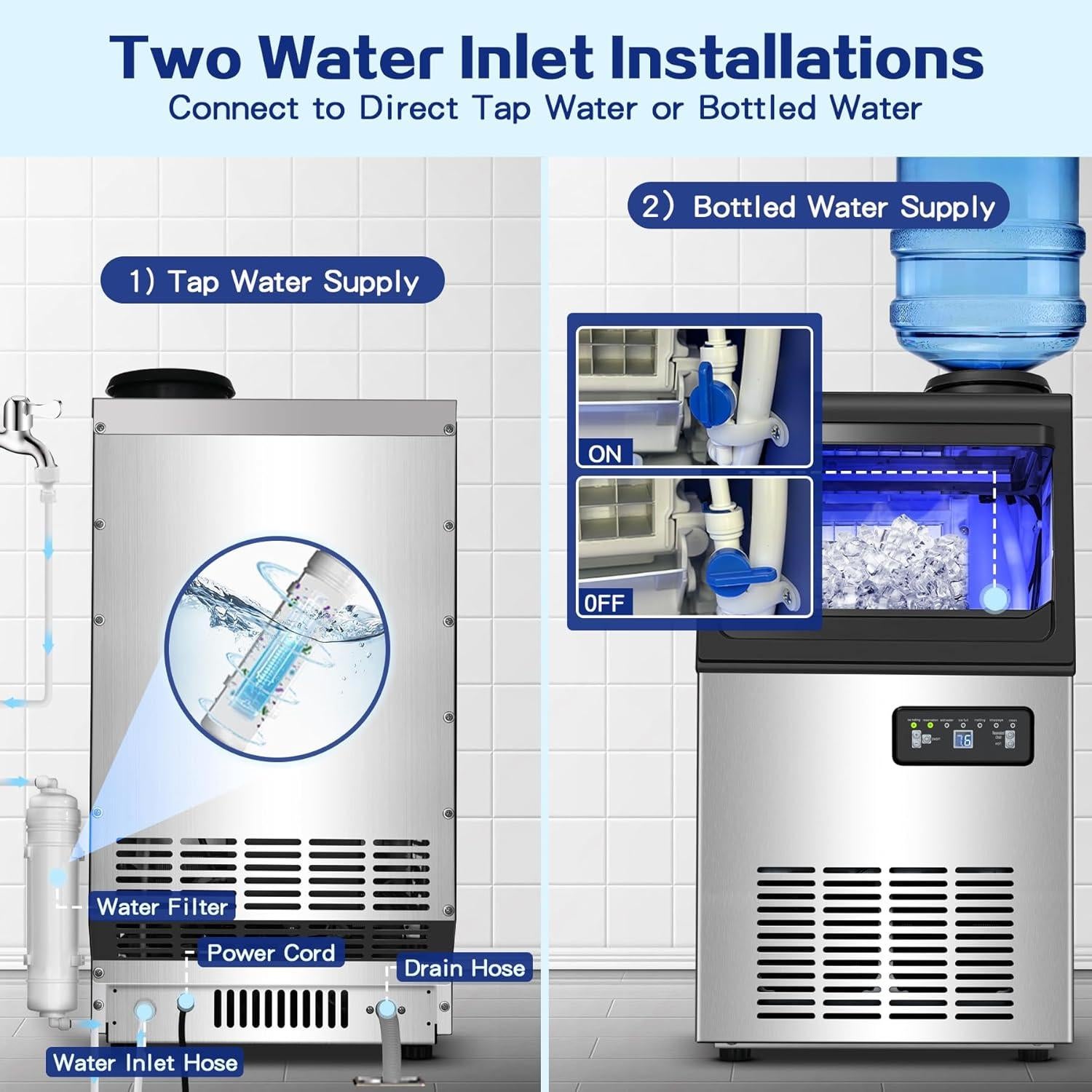 Fabricador de Hielo Comercial Amzgachfktch 50kg/24H Auto Limpieza