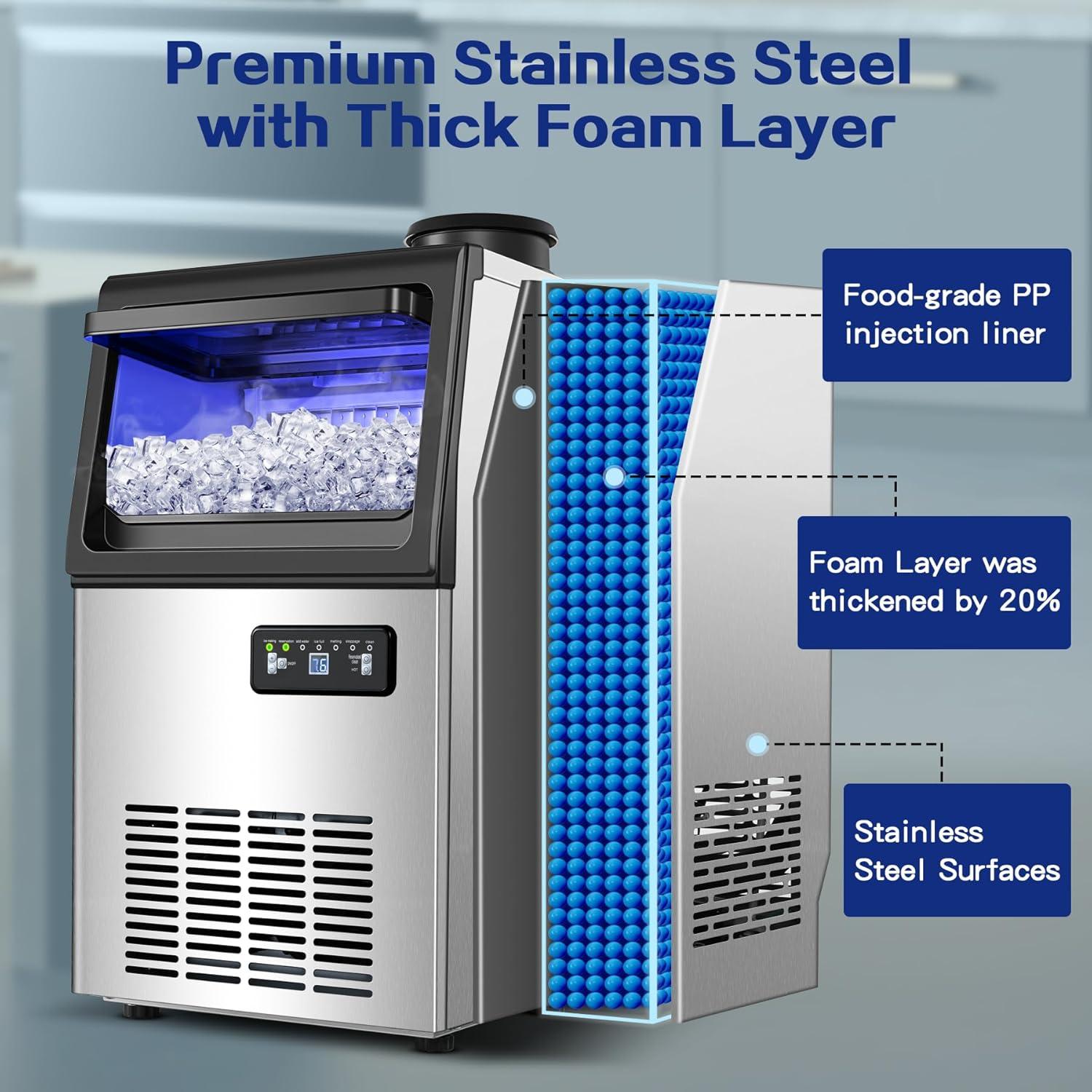 Fabricador de Hielo Comercial Amzgachfktch 50kg/24H Auto Limpieza