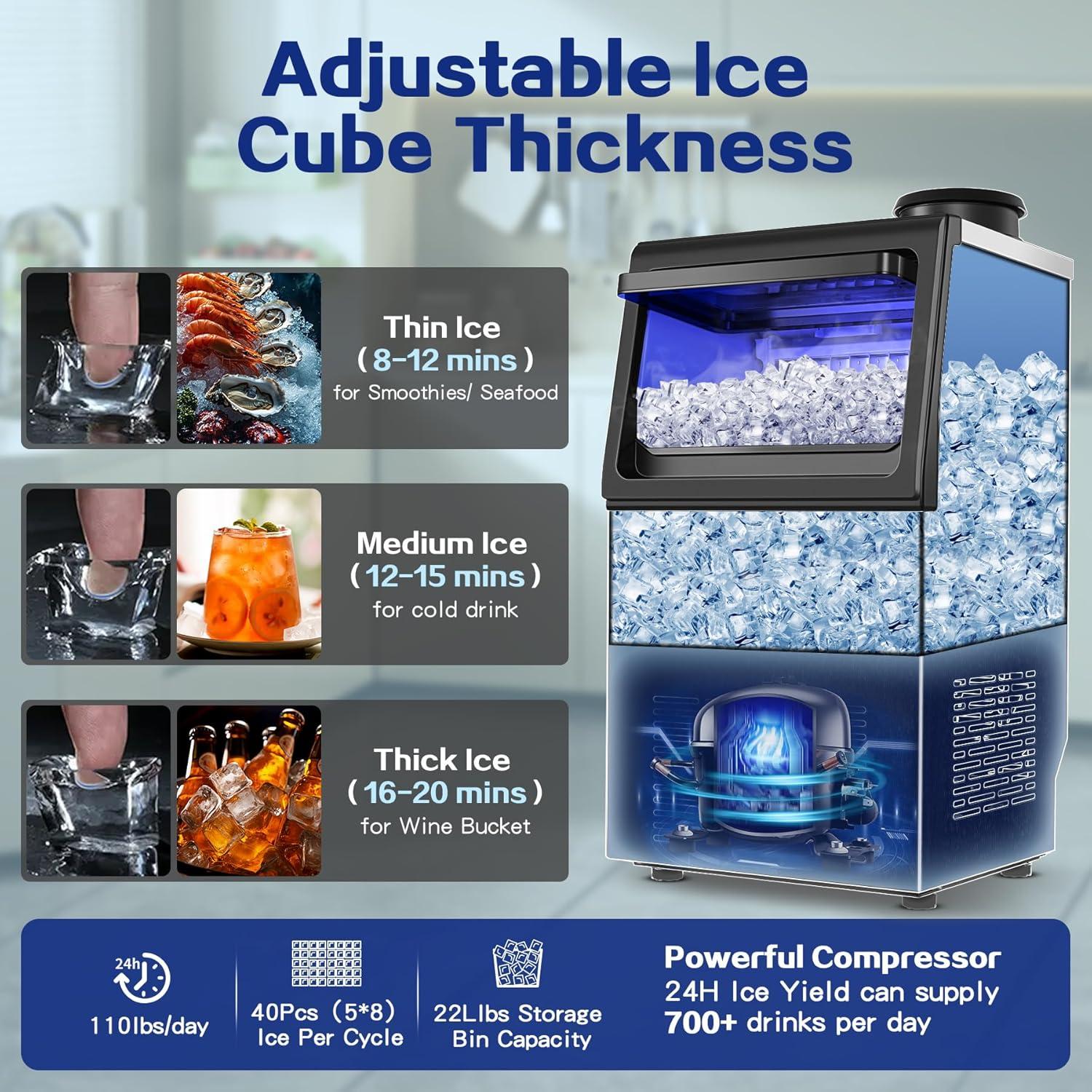 Fabricador de Hielo Comercial Amzgachfktch 50kg/24H Auto Limpieza