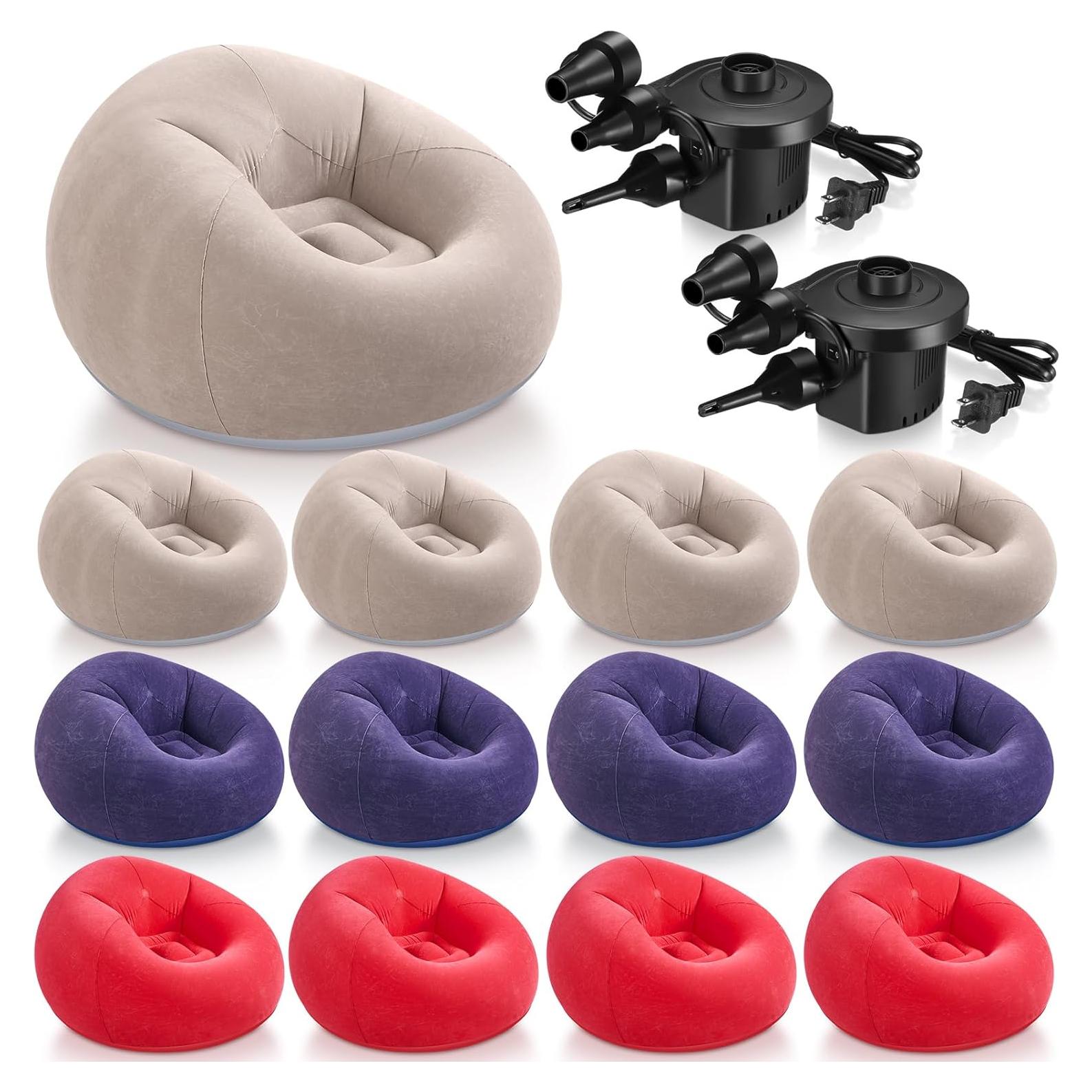 12 Sillas Puff Inflables Realspring con Bomba Eléctrica