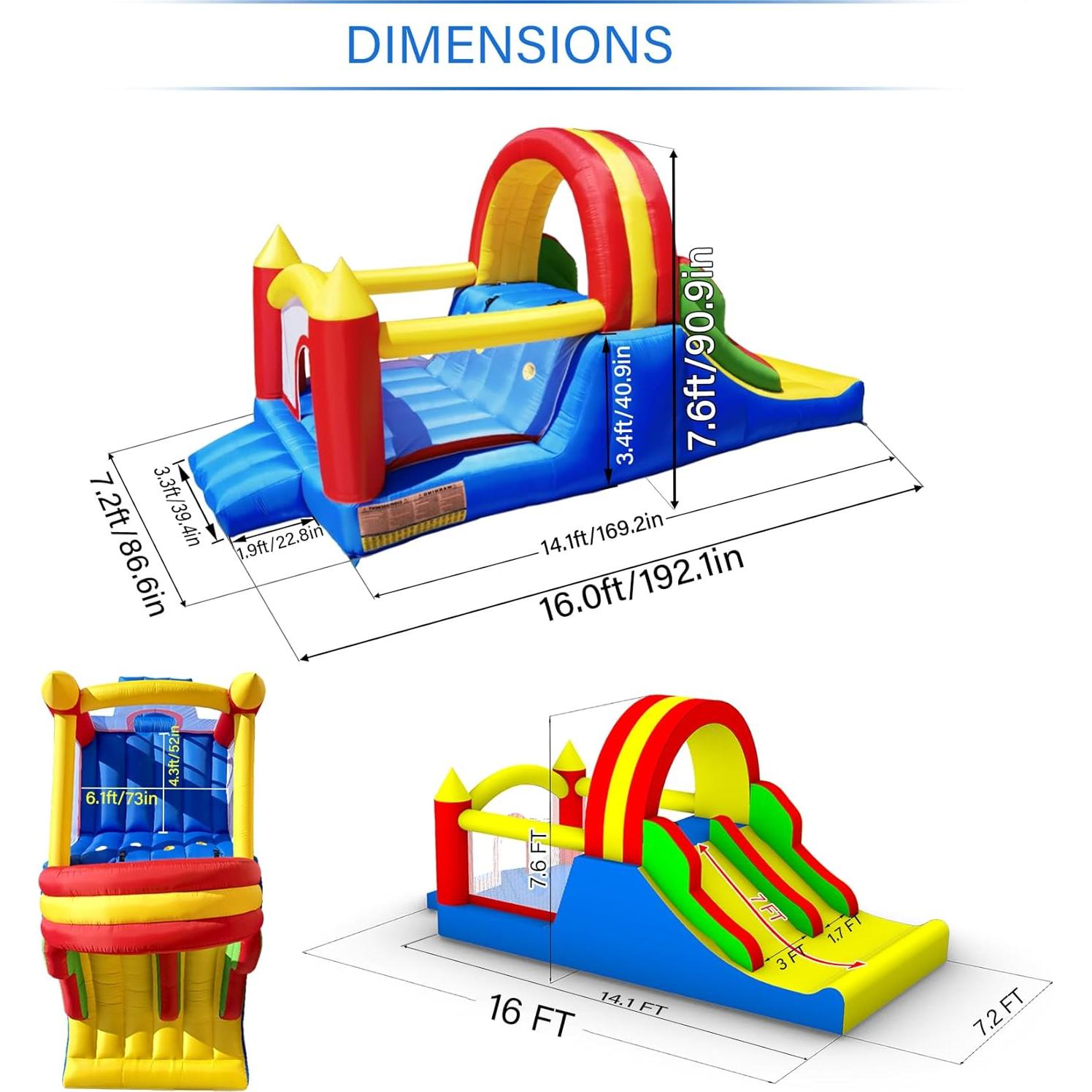Casa Inflable HuaKastro 4.88x2.18m con Toboganes y Escalera