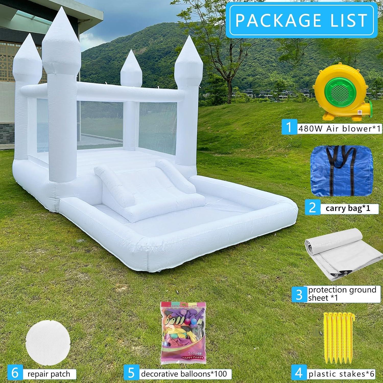 Castillo Hinchable Blanco Milazul 3.96x2.5x2.5m con Accesorios