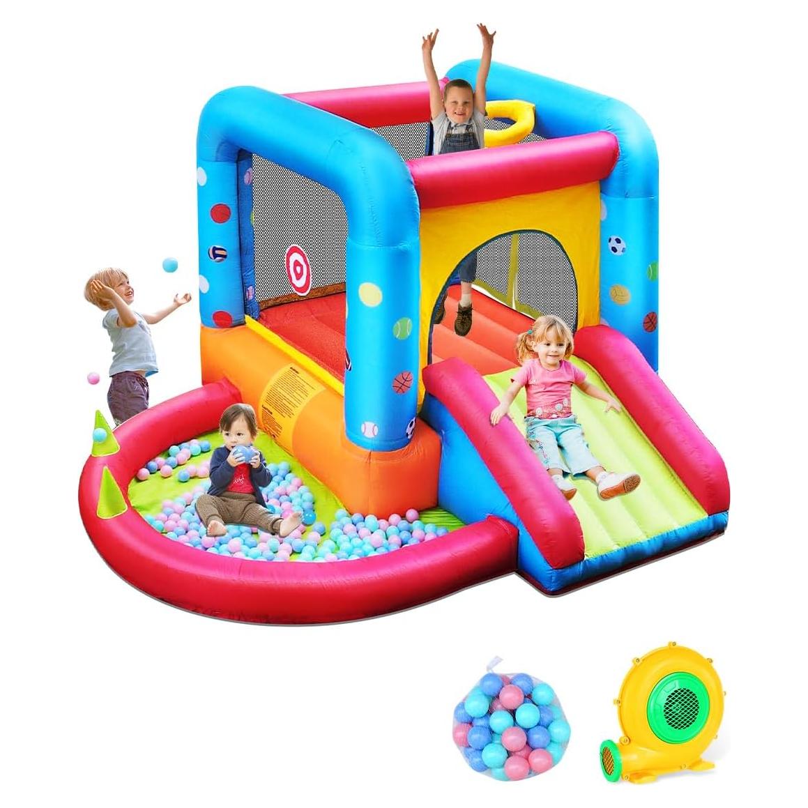 Casa Inflable de Rebote Step4Fun 5 en 1 con Tobogán y Pelotas