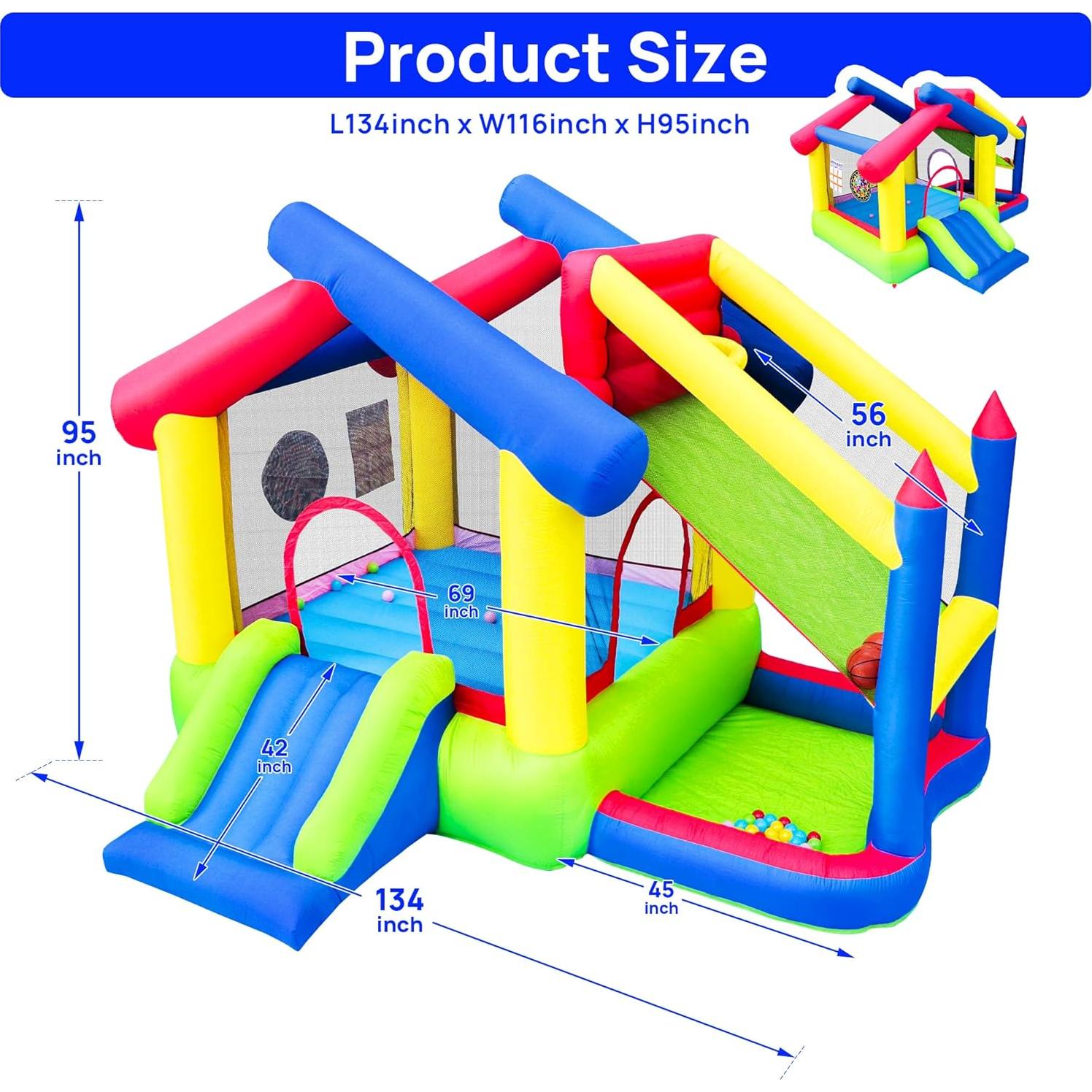 Castillo Inflable WELLFUNTIME con Tobogán y Juegos 340x295x241cm