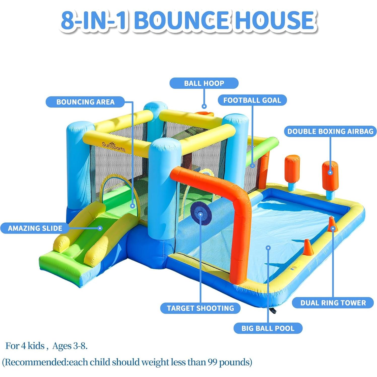Casa Inflable de Rebote SunSports 8 en 1 para Niños 3-8 Años