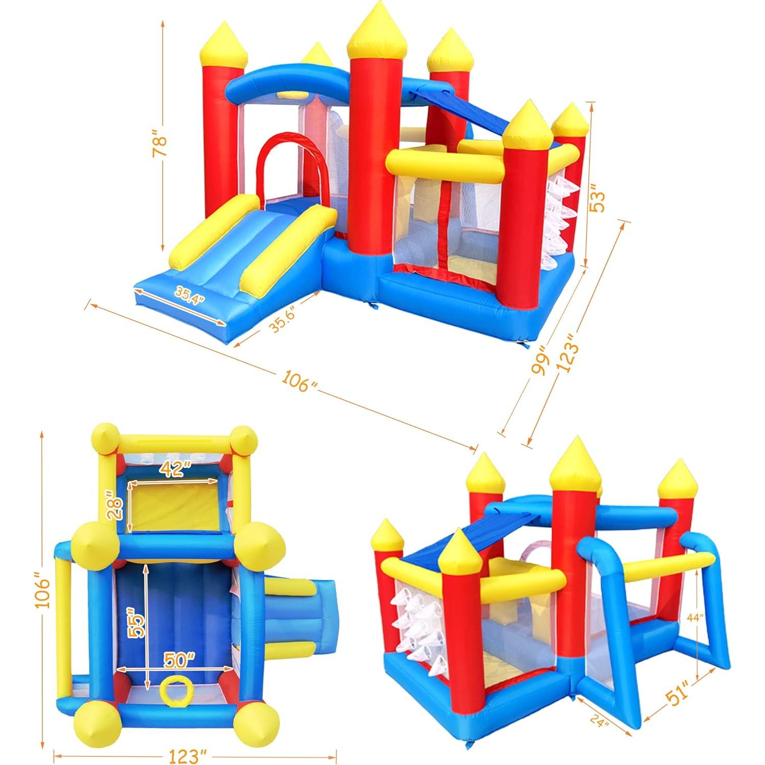 Castillo Inflable Baralir 7 en 1 para Niños 3-6 Años con Tobogán y Piscina de Pelotas