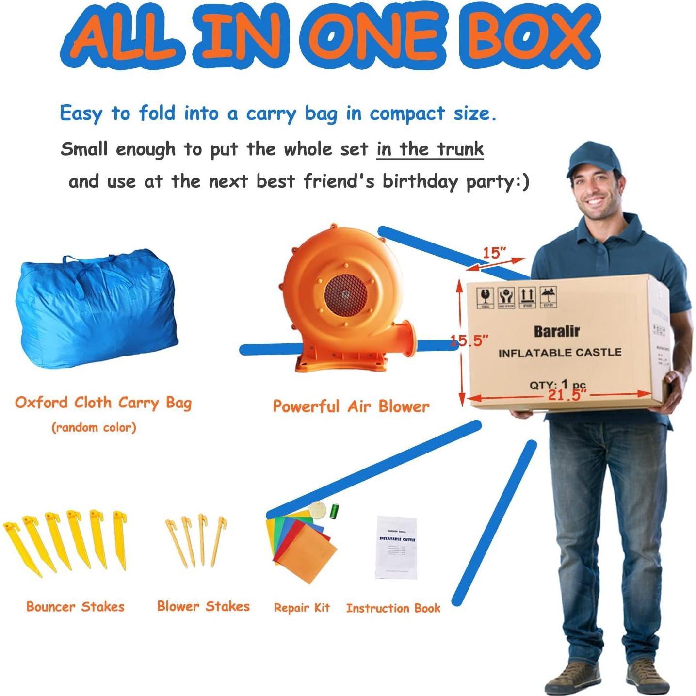 Castillo Inflable Baralir 7 en 1 para Niños 3-6 Años con Tobogán y Piscina de Pelotas