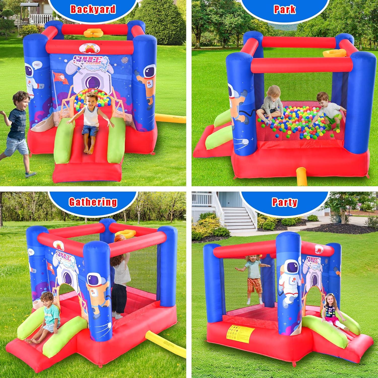 Castillo Inflable de Salto WELLFUNTIME con Tobogán y Ventilador 279x210x185 cm