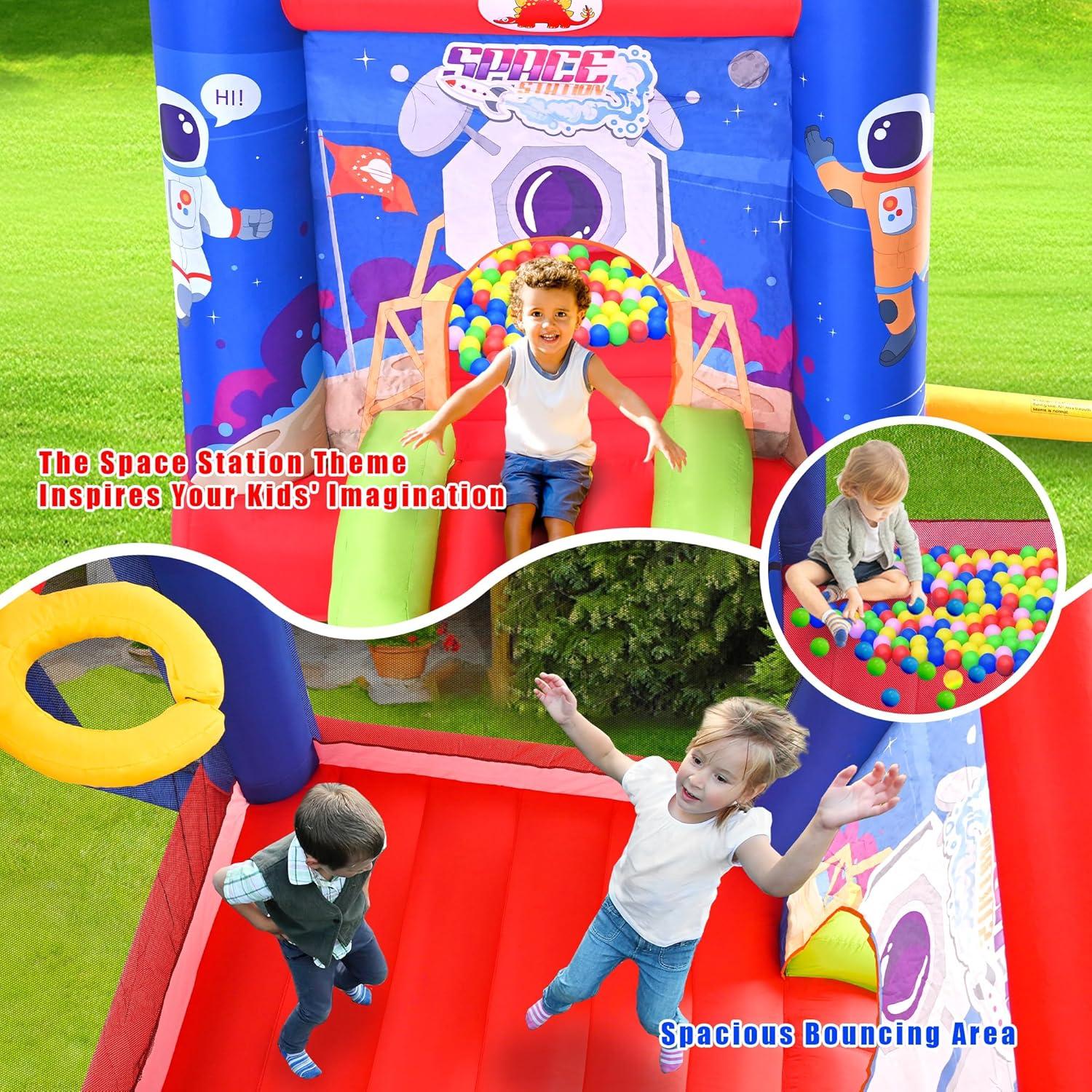 Castillo Inflable de Salto WELLFUNTIME con Tobogán y Ventilador 279x210x185 cm