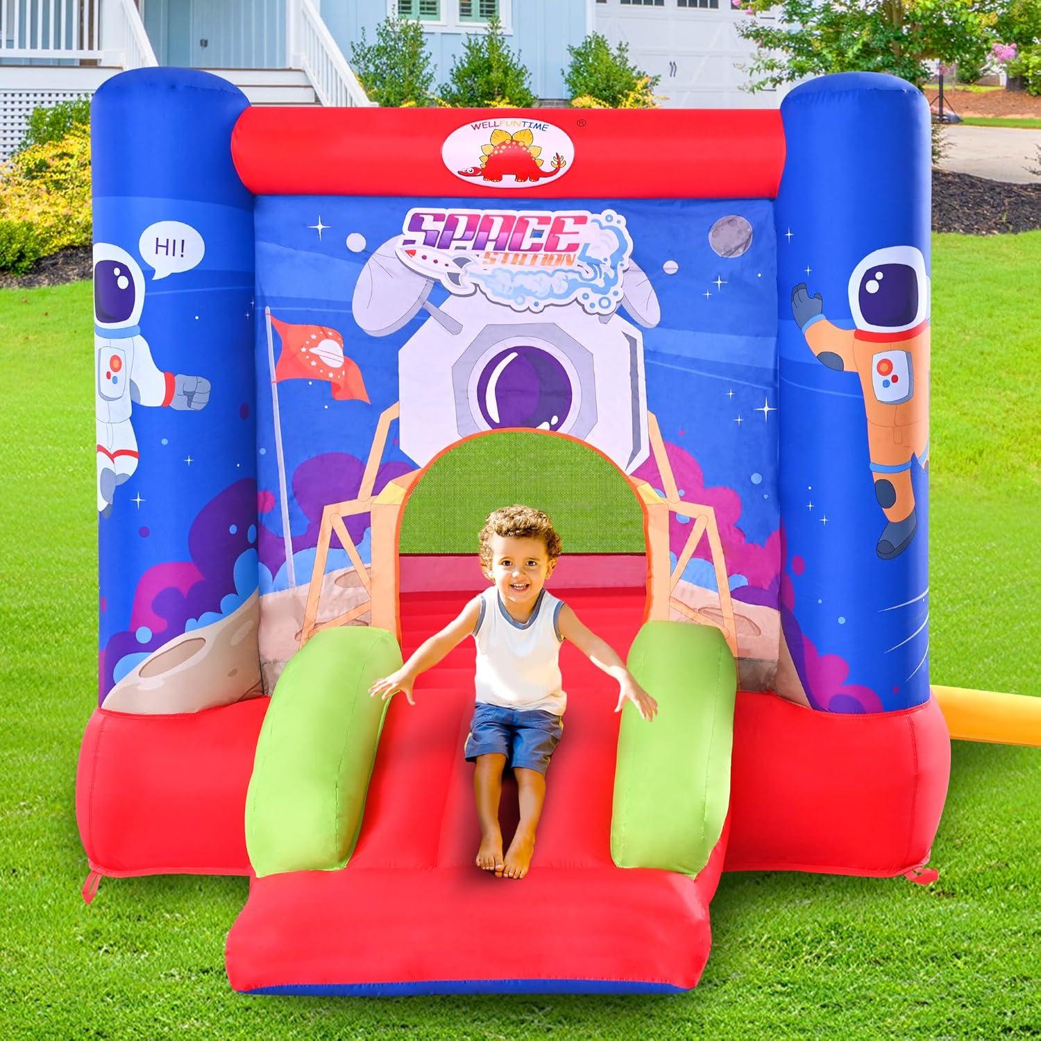 Castillo Inflable de Salto WELLFUNTIME con Tobogán y Ventilador 279x210x185 cm