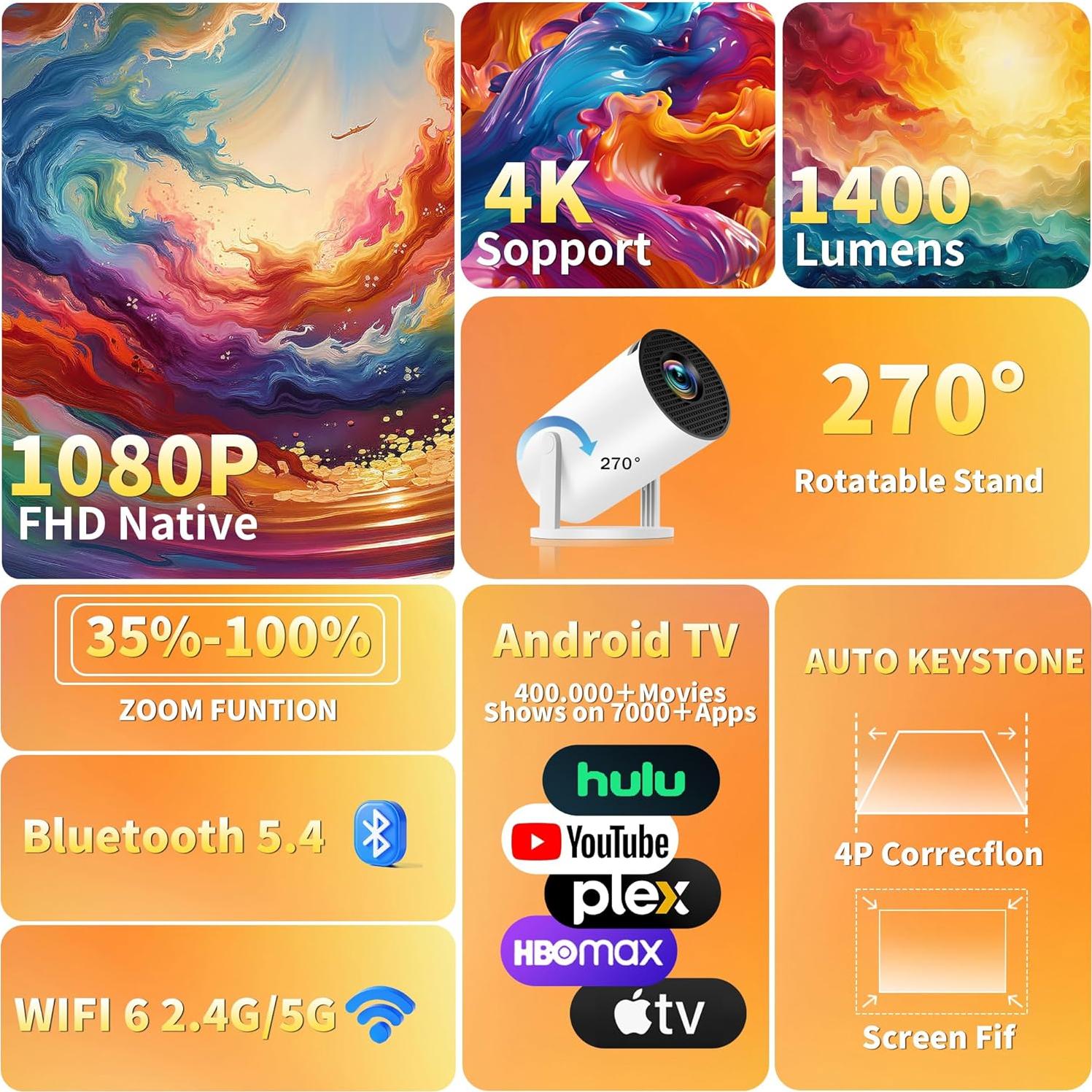 Mini Proyector 4K Coolid Portátil WiFi 6 Bluetooth 5.4 Blanco