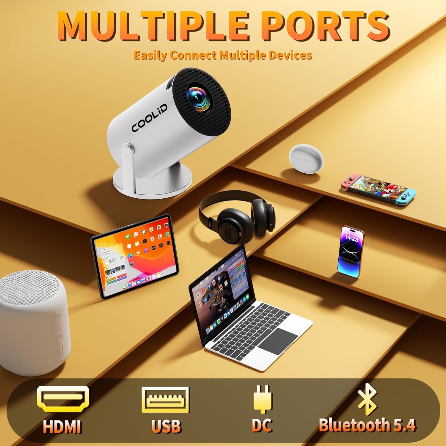 Mini Proyector 4K Coolid Portátil WiFi 6 Bluetooth 5.4 Blanco