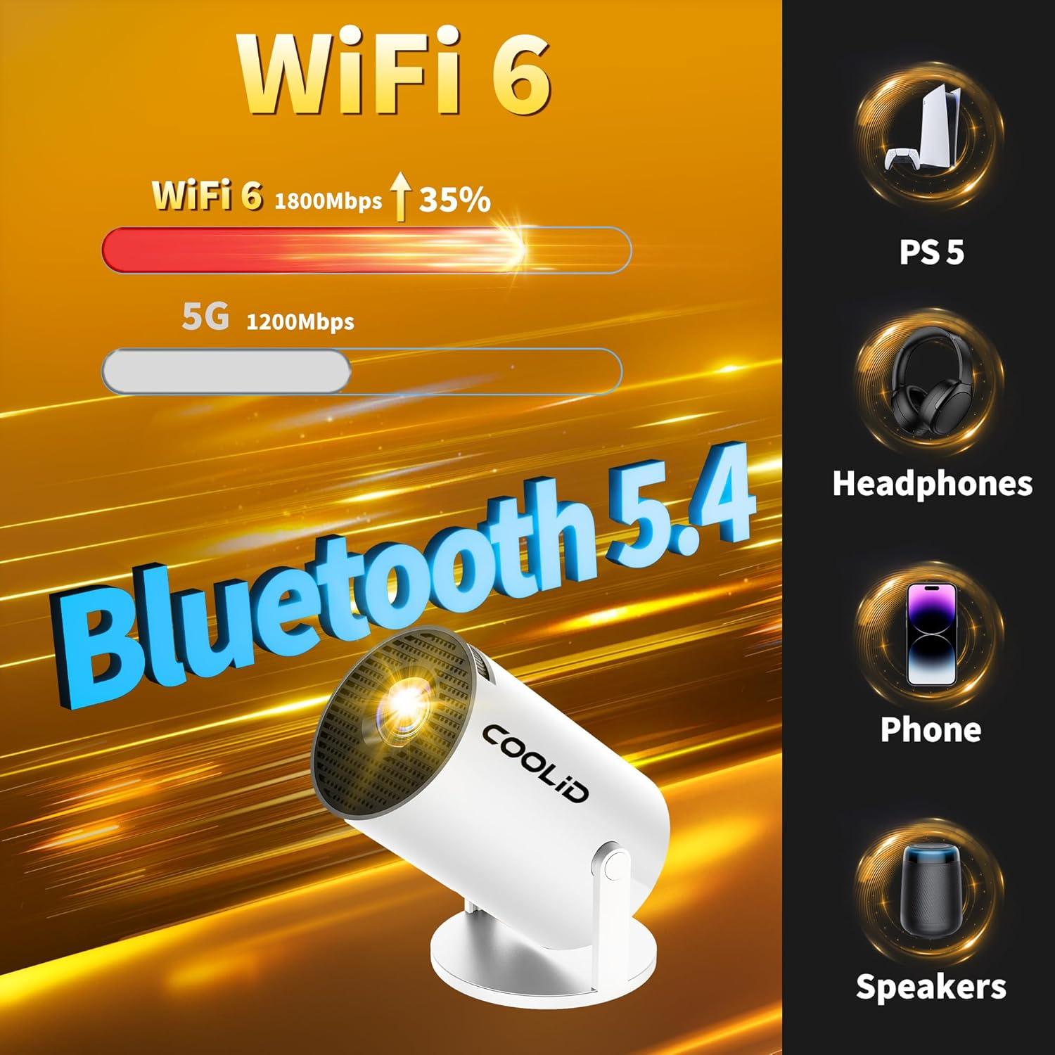 Mini Proyector 4K Coolid Portátil WiFi 6 Bluetooth 5.4 Blanco