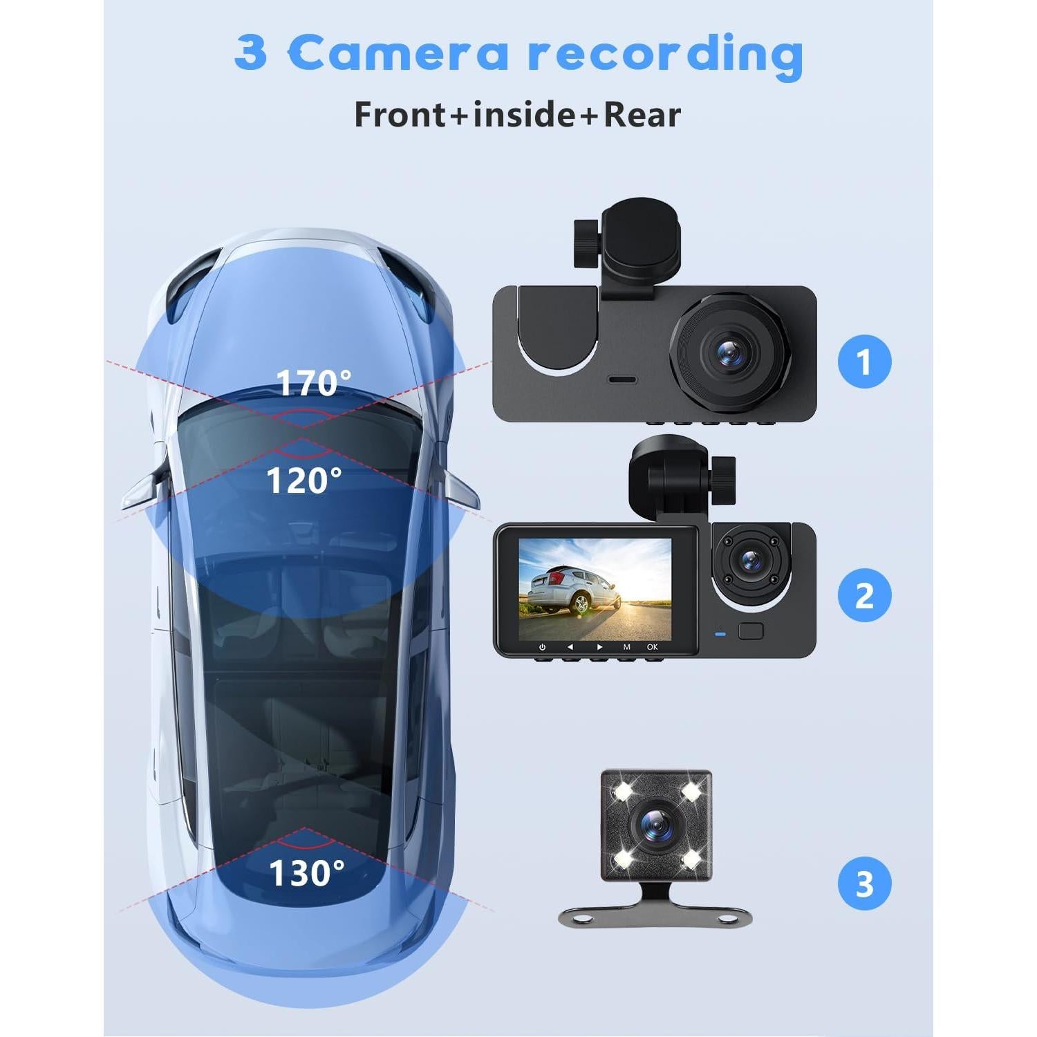 Cámara Dash 3 Canales Zengest 2K+1080P, WiFi, 170°