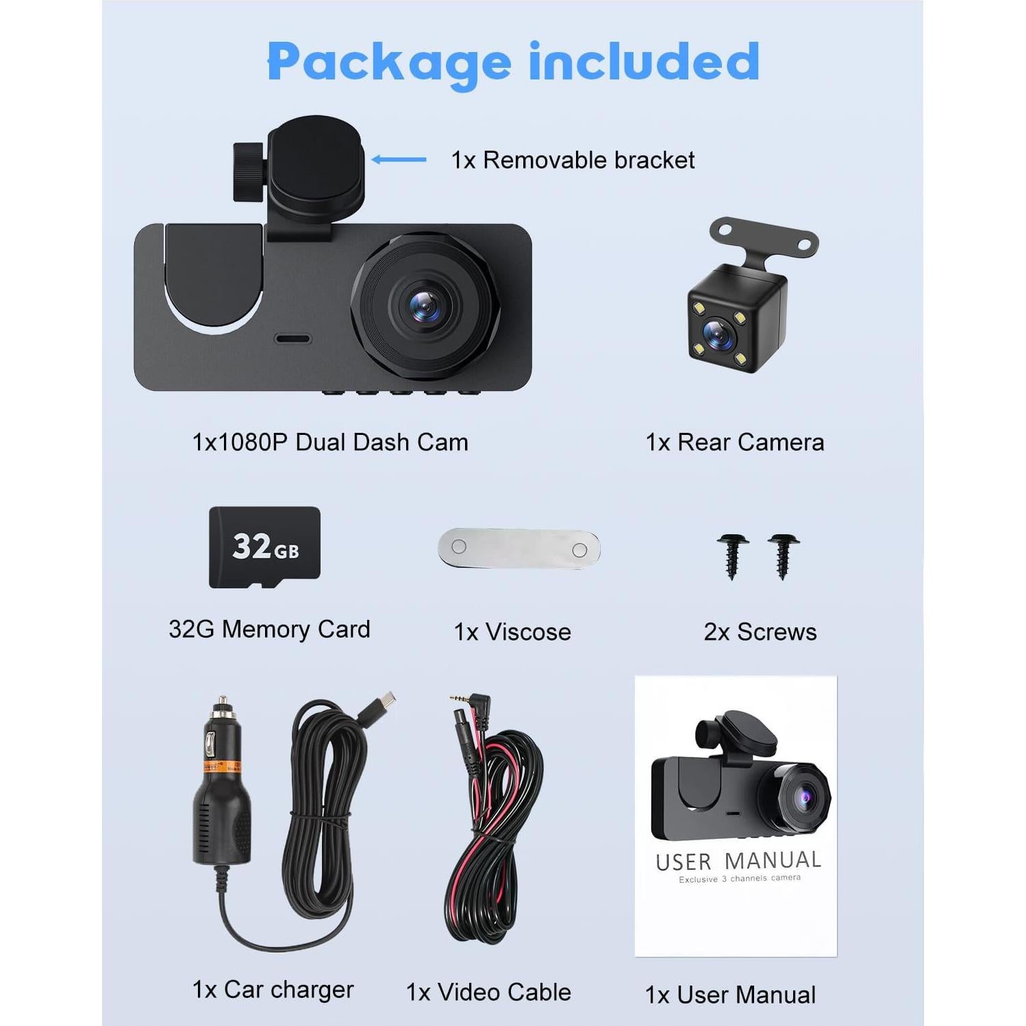 Cámara Dash 3 Canales Zengest 2K+1080P, WiFi, 170°