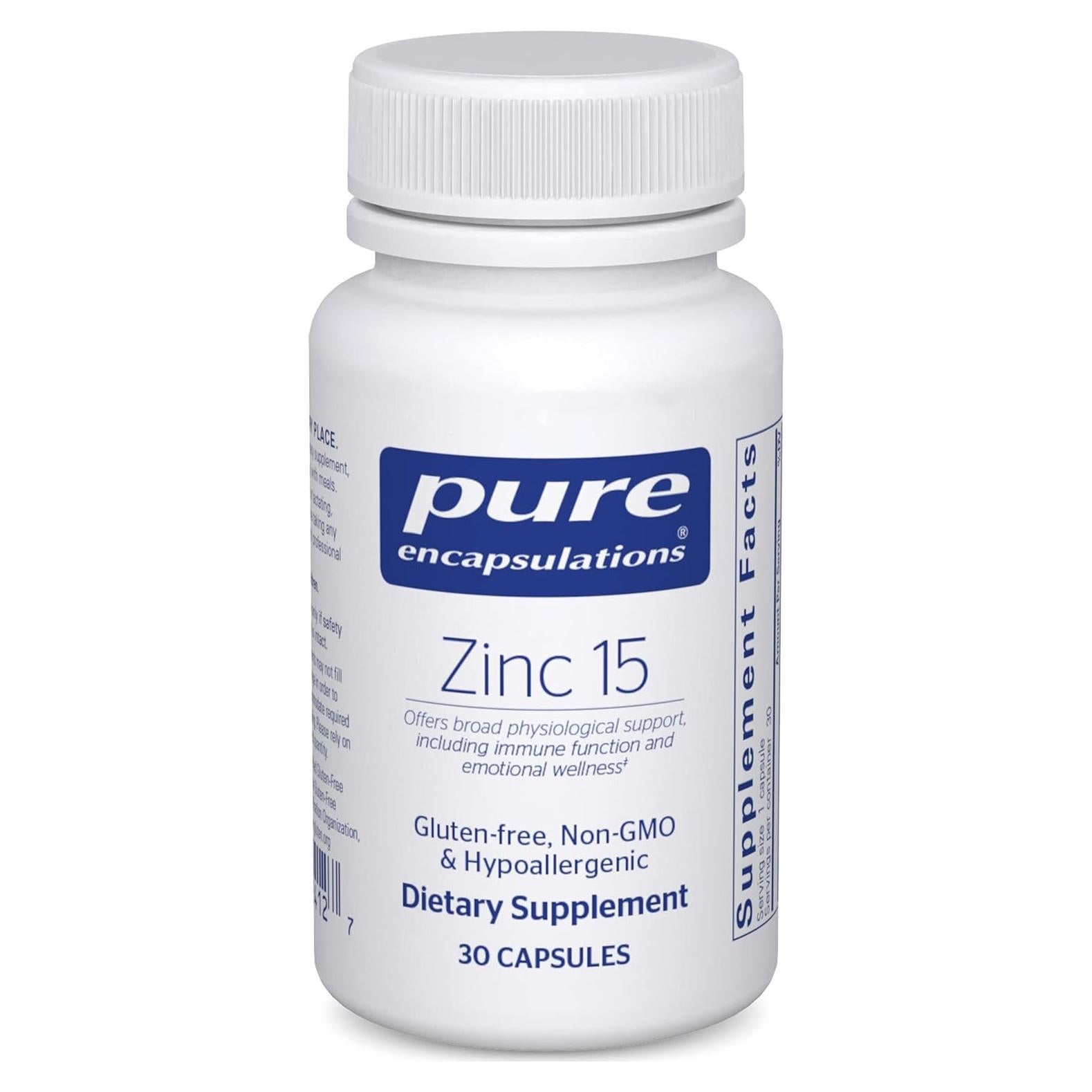 Suplemento de Zinc Picolinato Pure Encapsulations 15 mg - 30 Cápsulas