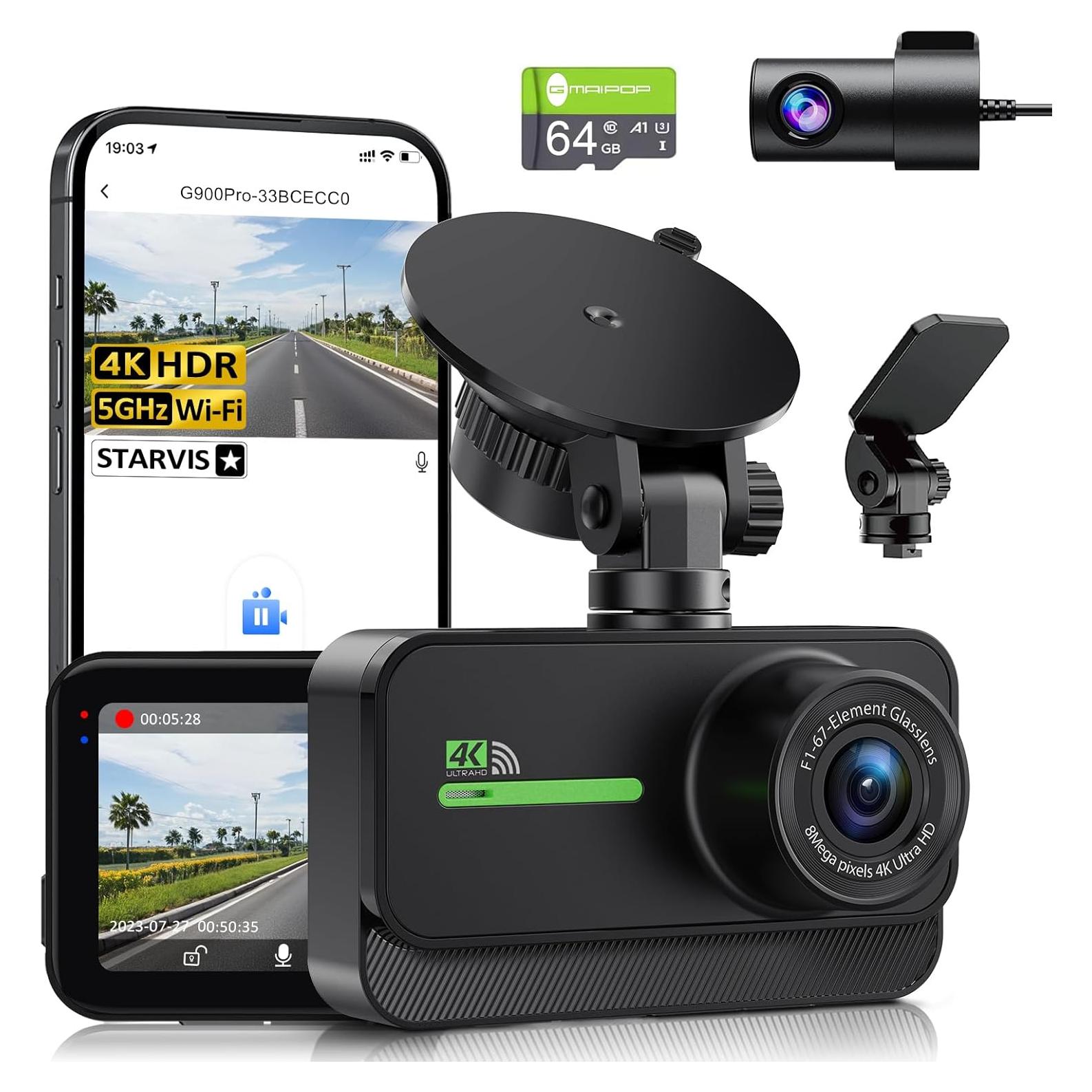 Cámara de Tablero Dual 4K GMAIPOP con WiFi y Tarjeta 64GB