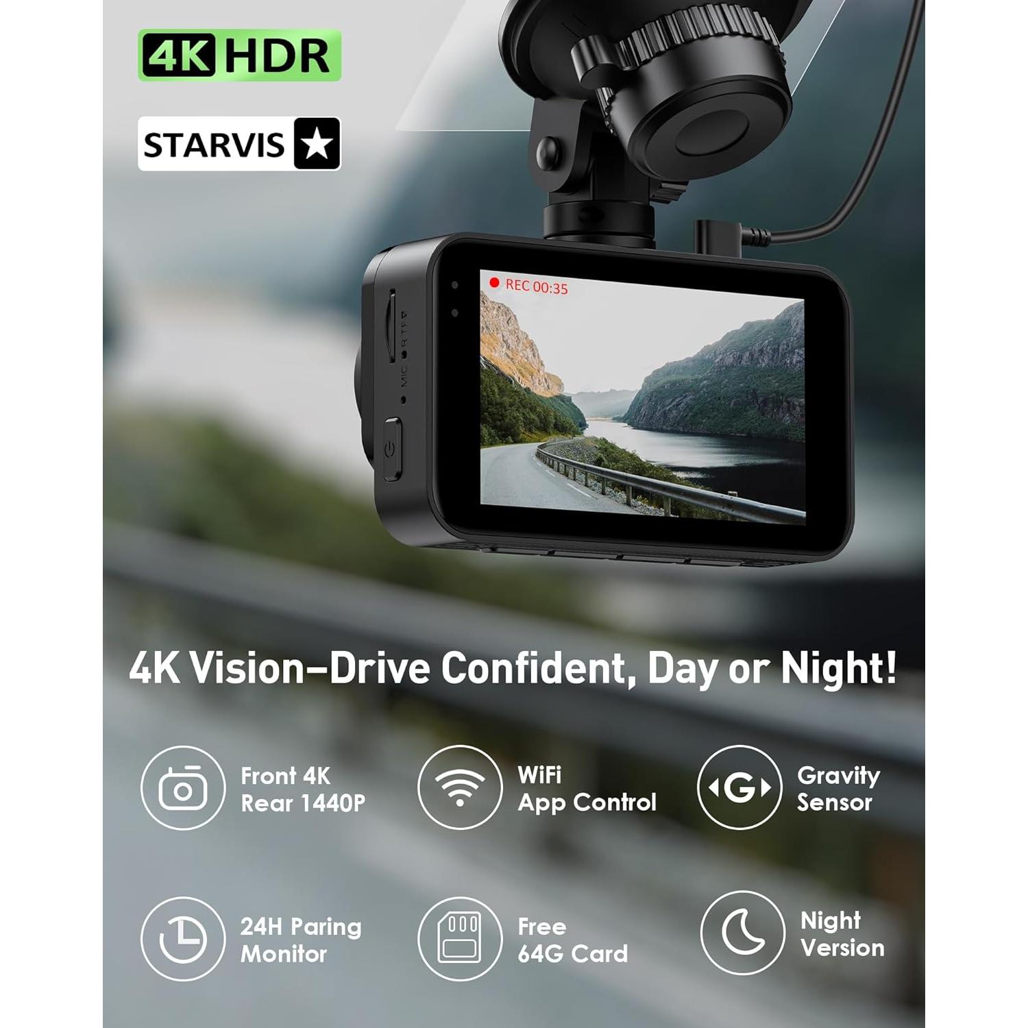 Cámara de Tablero Dual 4K GMAIPOP con WiFi y Tarjeta 64GB