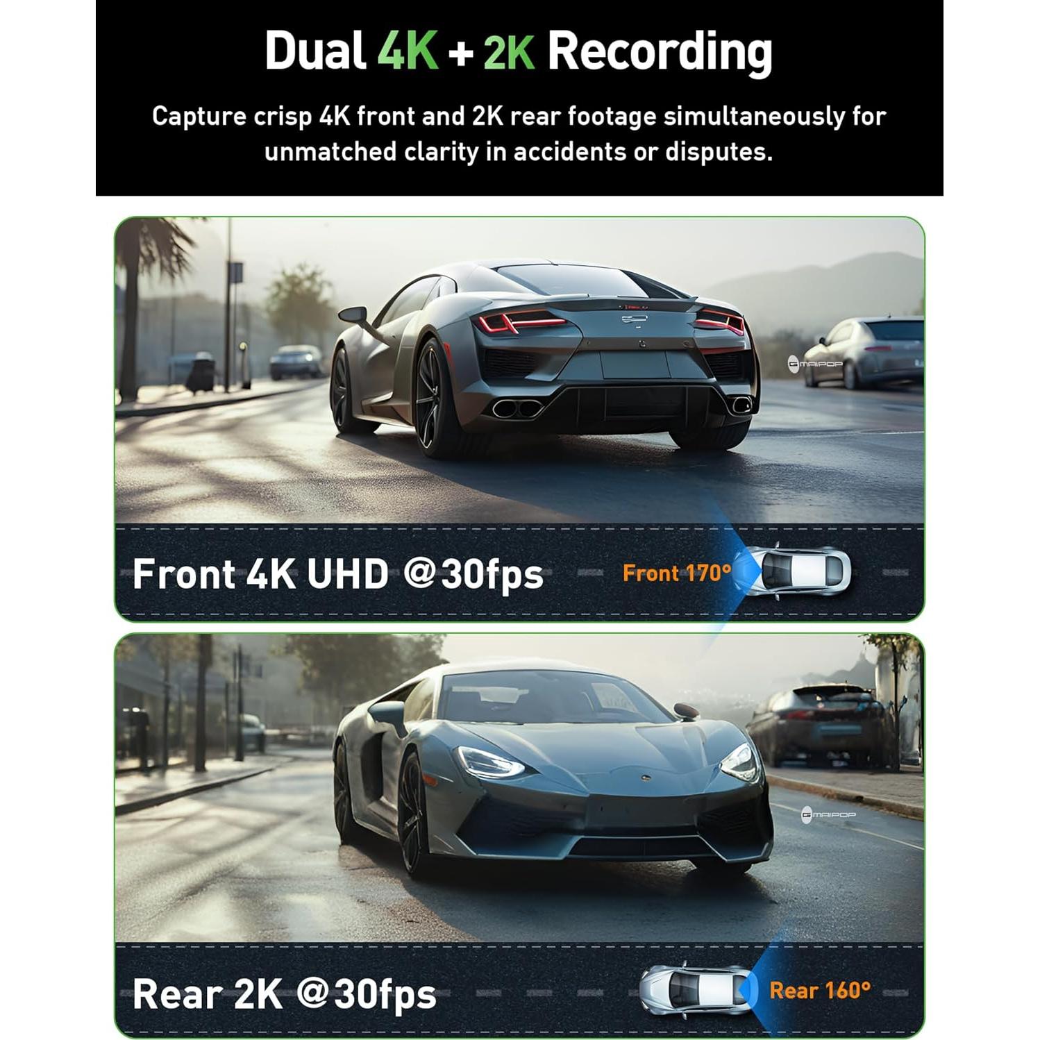 Cámara de Tablero Dual 4K GMAIPOP con WiFi y Tarjeta 64GB