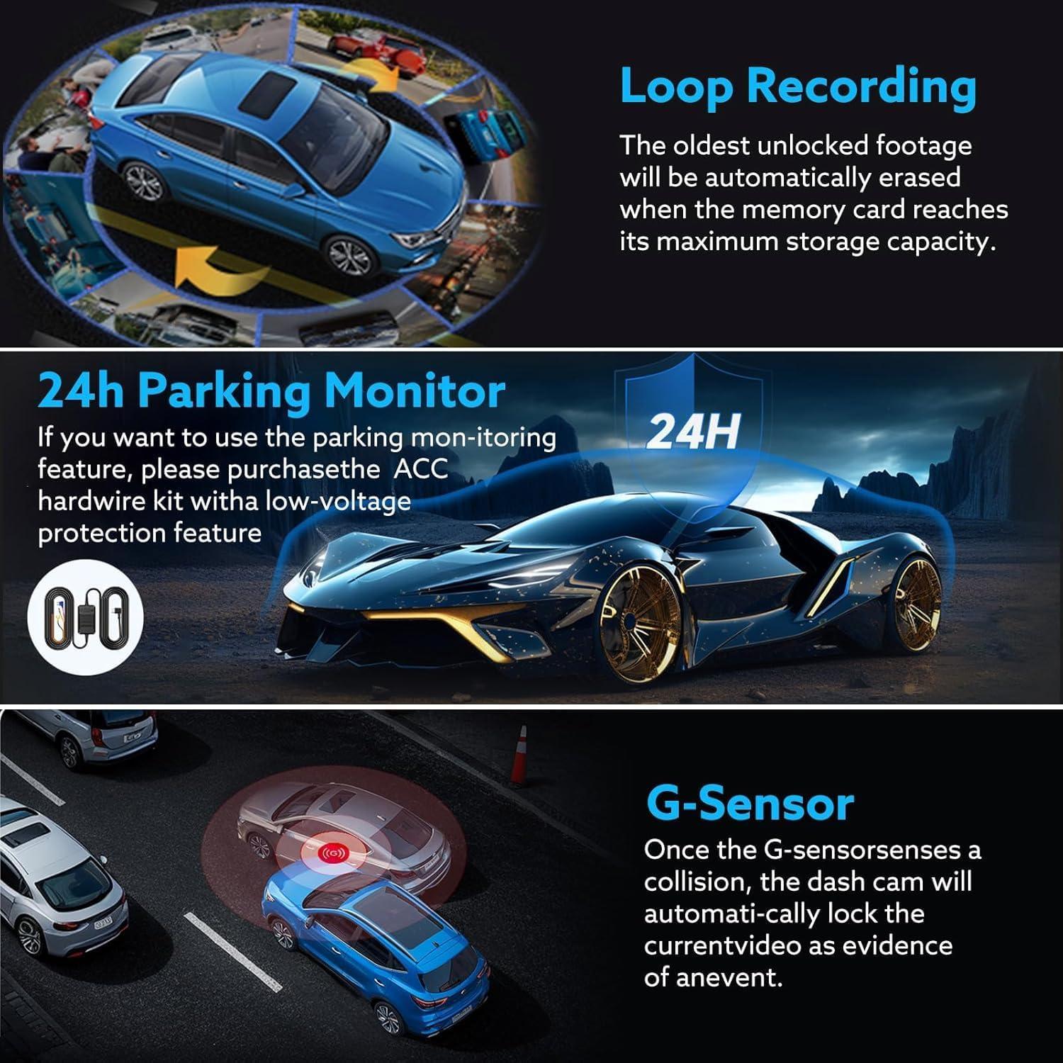 Cámara Dash 4K Delantera y Trasera Wkreuoar con G-Sensor