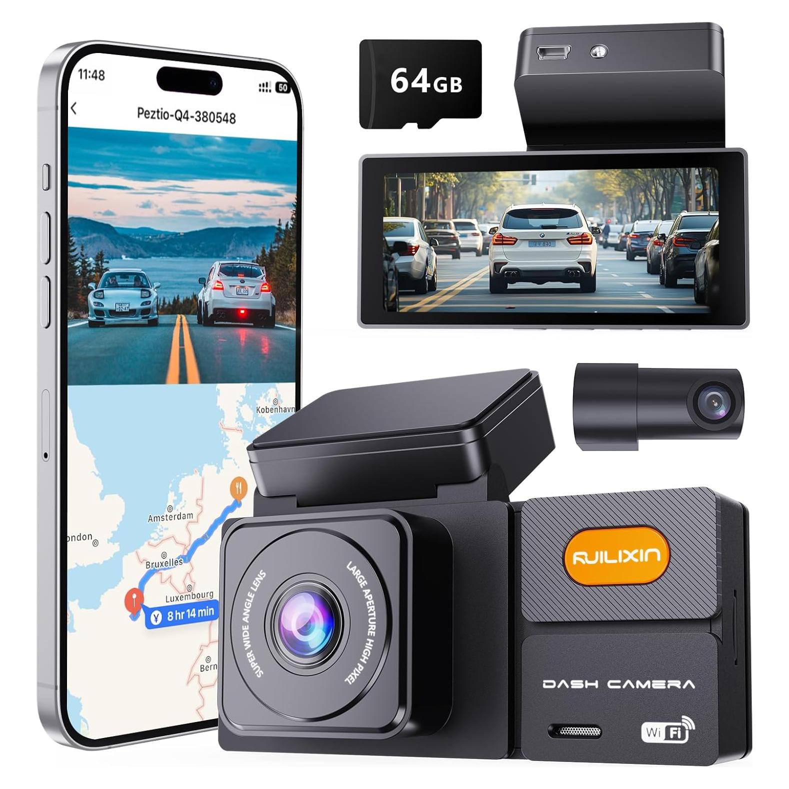 Cámara Dash 4K RUILIXIN Doble con GPS y Wi-Fi 64GB