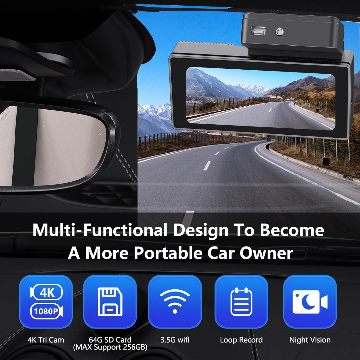 Cámara Dash 4K RUILIXIN Doble con GPS y Wi-Fi 64GB